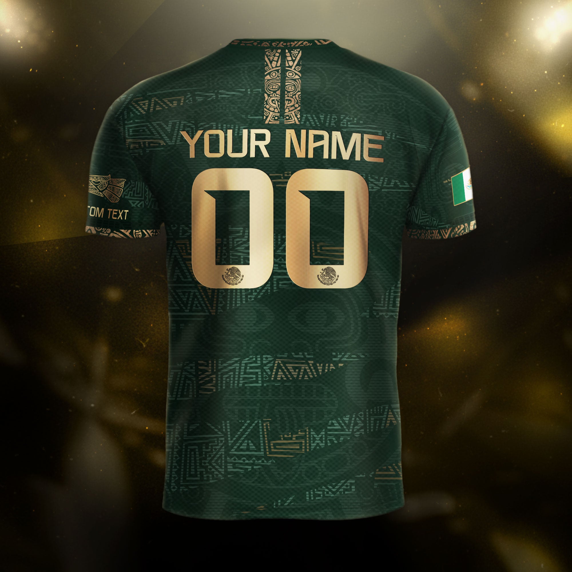 Custom Mexico Green Gold Aztec Pattern Soccer Jersey