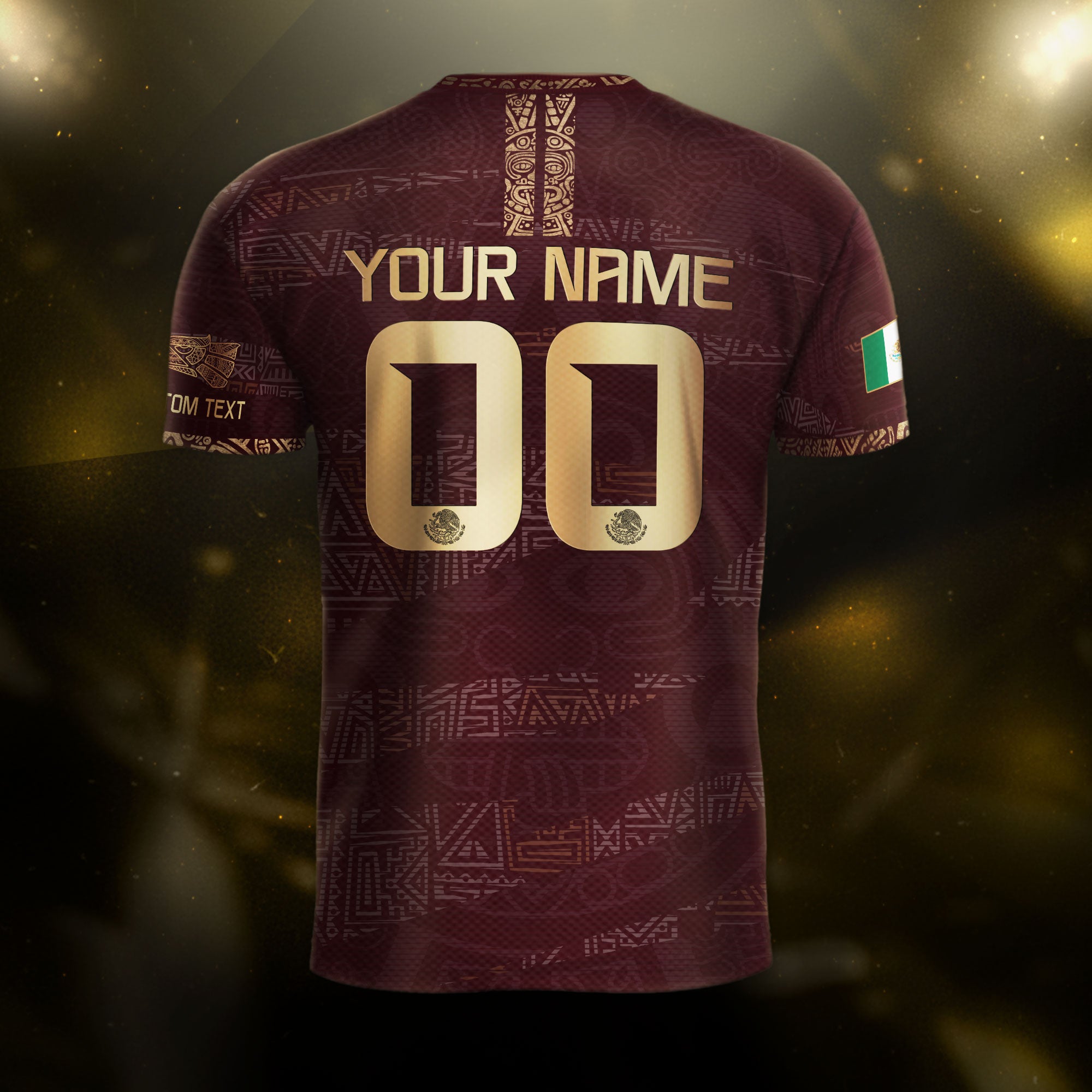 Custom Mexico Maroon Gold Aztec Heritage Soccer Jersey