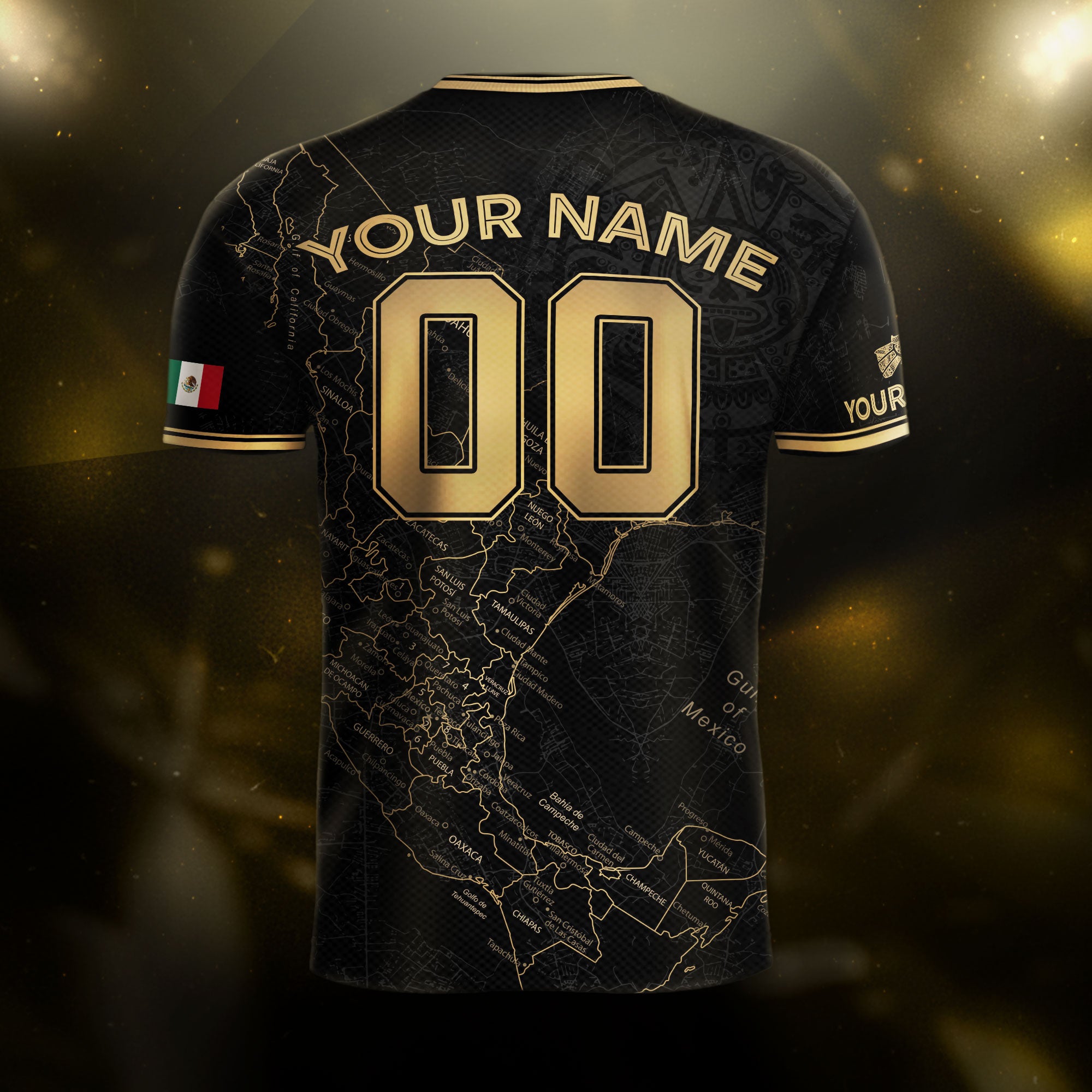 Custom Mexico Black Gold Soccer Jersey with Detailed Heritage Map Design