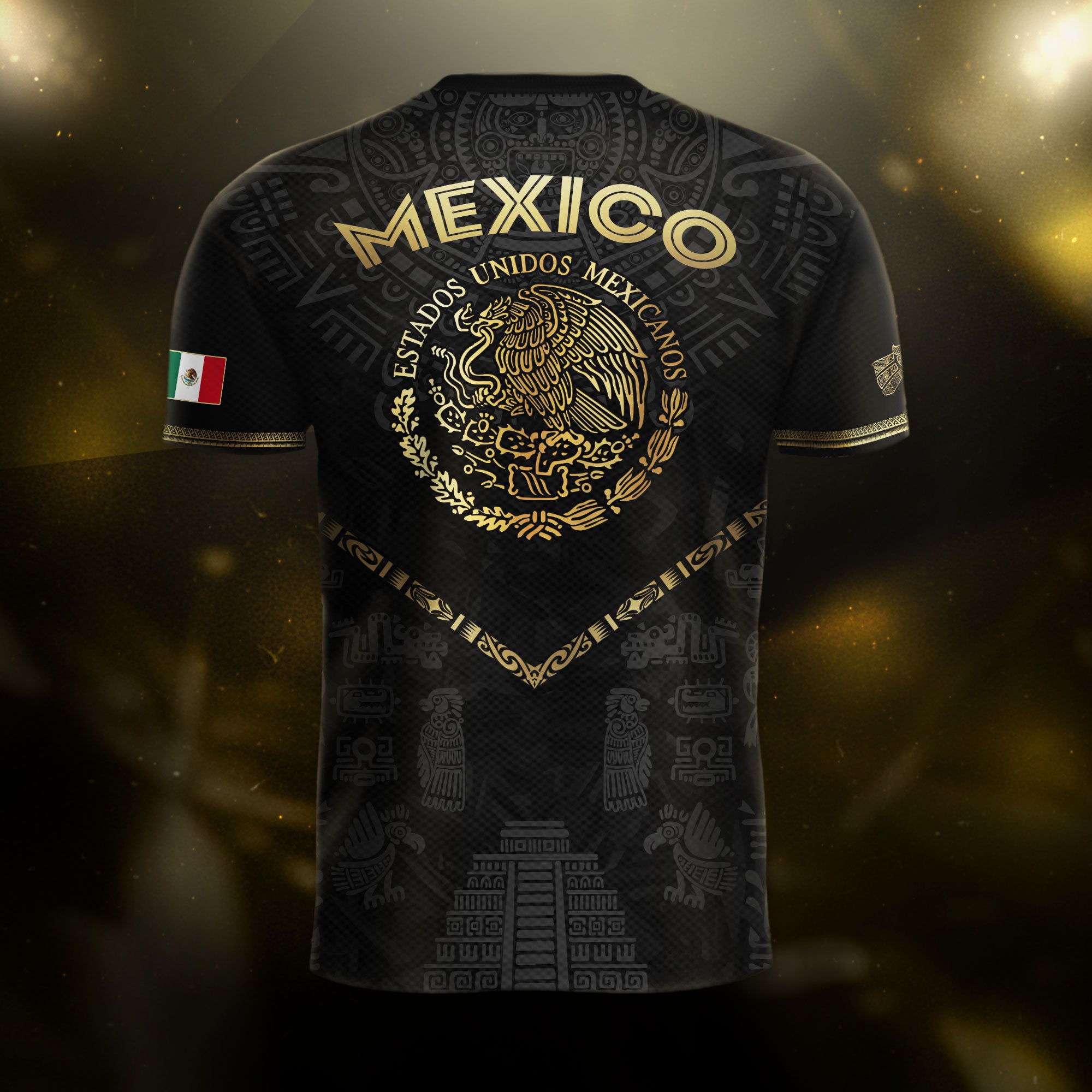 Mexico Black Gold Aztec Pyramid Heritage Soccer Jersey
