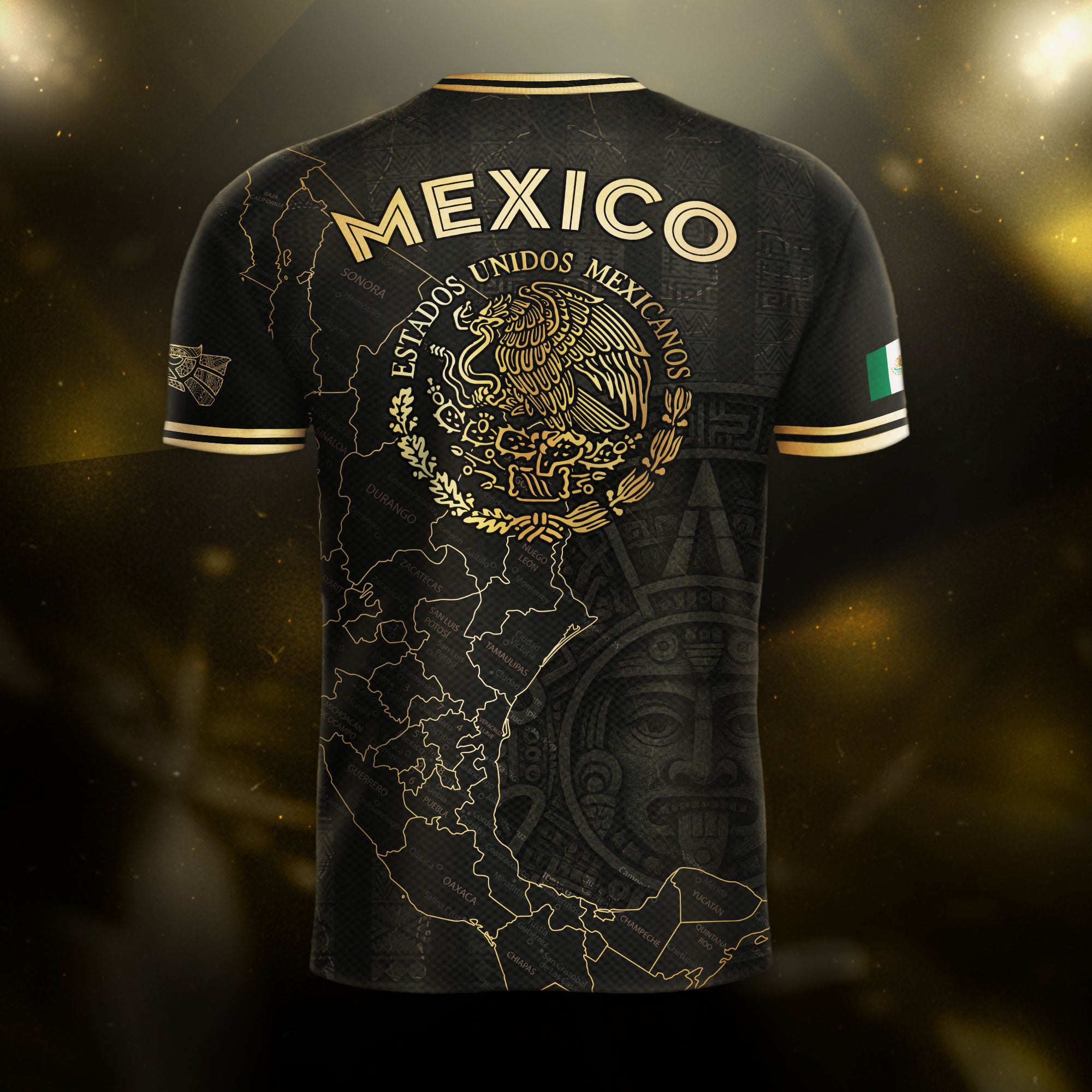 Mexico Black Gold Map Aztec Calendar Heritage Soccer Jersey