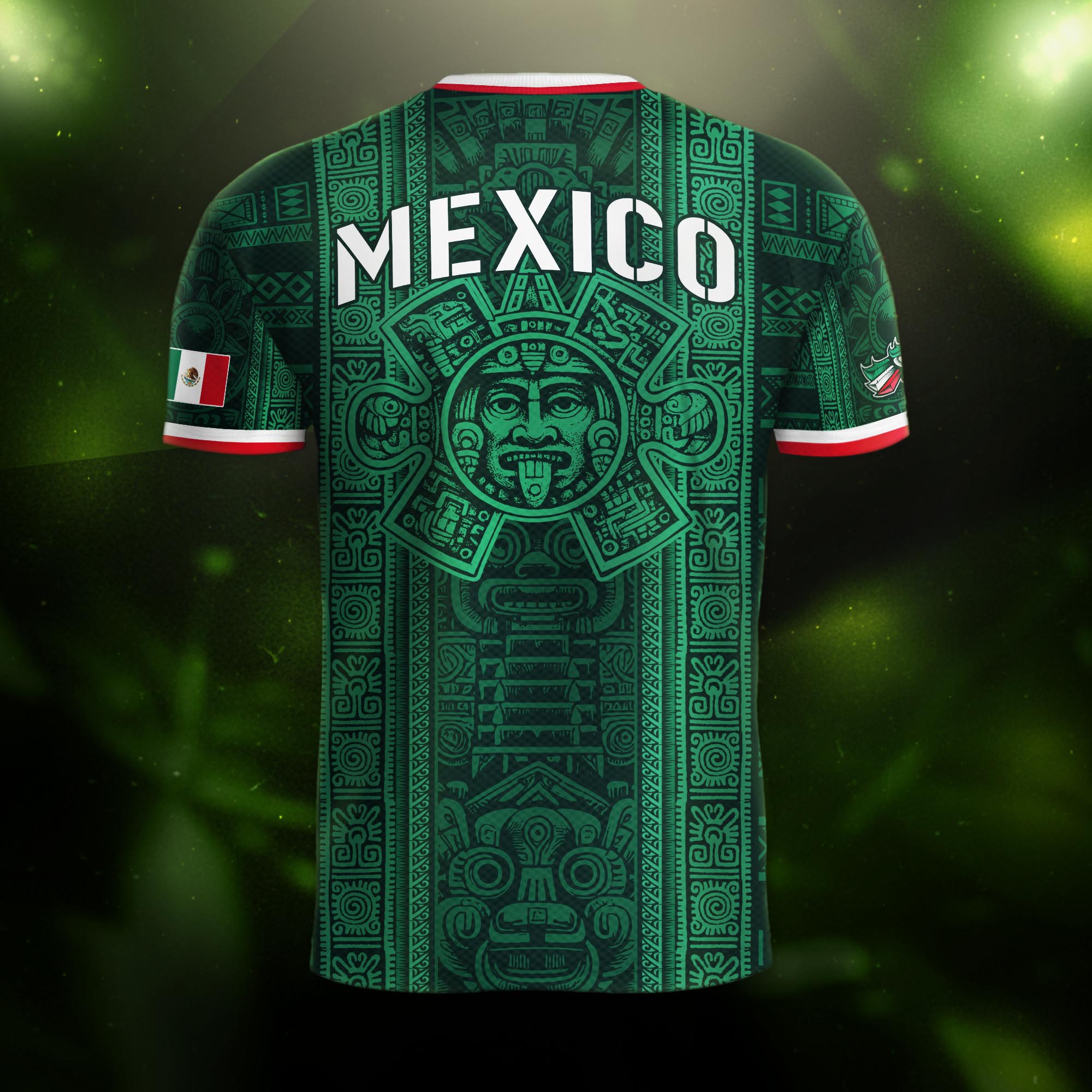 Mexico Green Aztec Warrior Pattern Heritage Soccer Jersey
