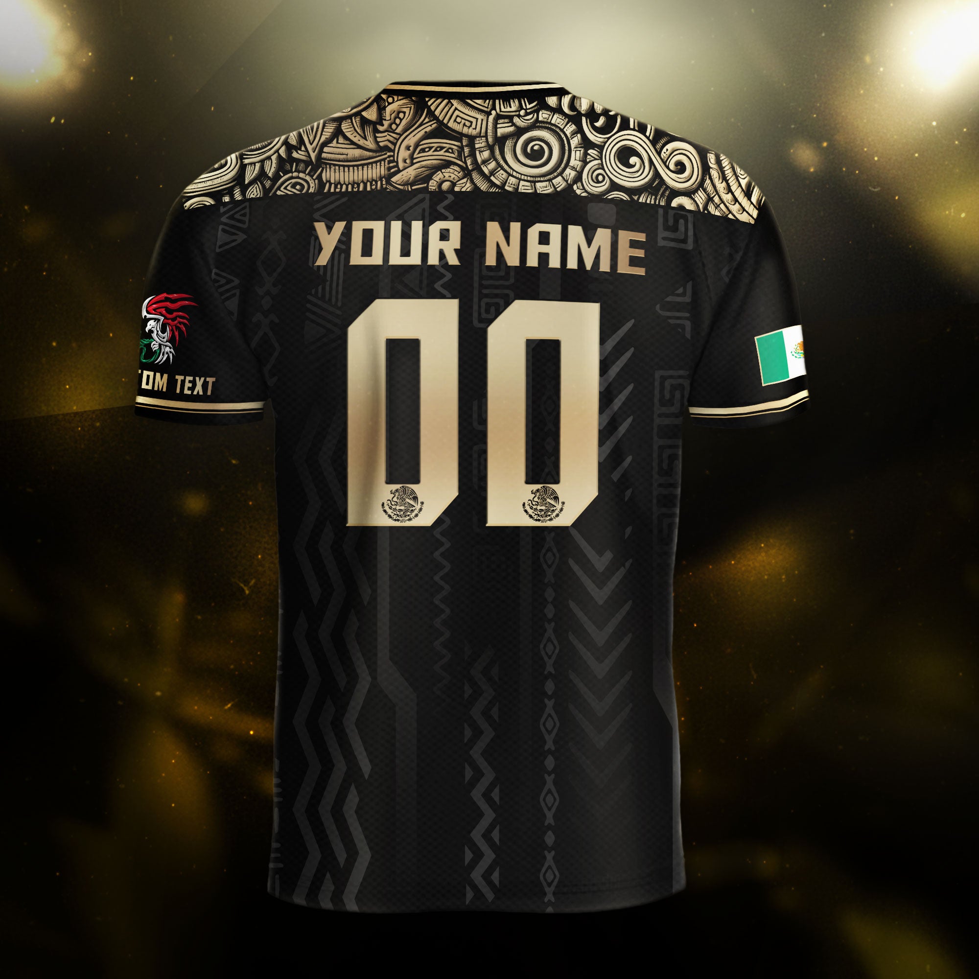 Custom Mexico Black Gold Aztec Pattern National Pride Soccer Jersey