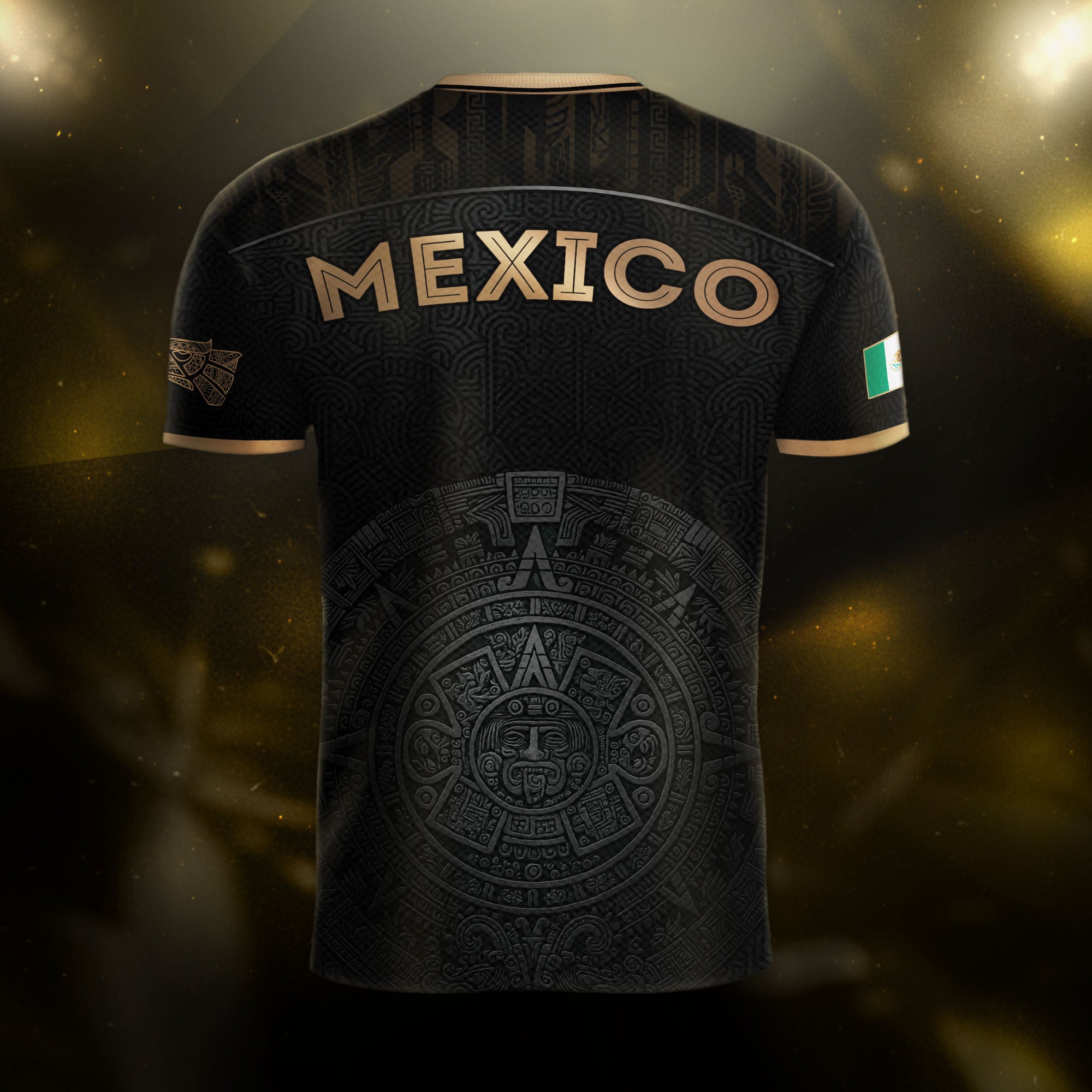 Mexico Black Gold Aztec Calendar Heritage Soccer Jersey