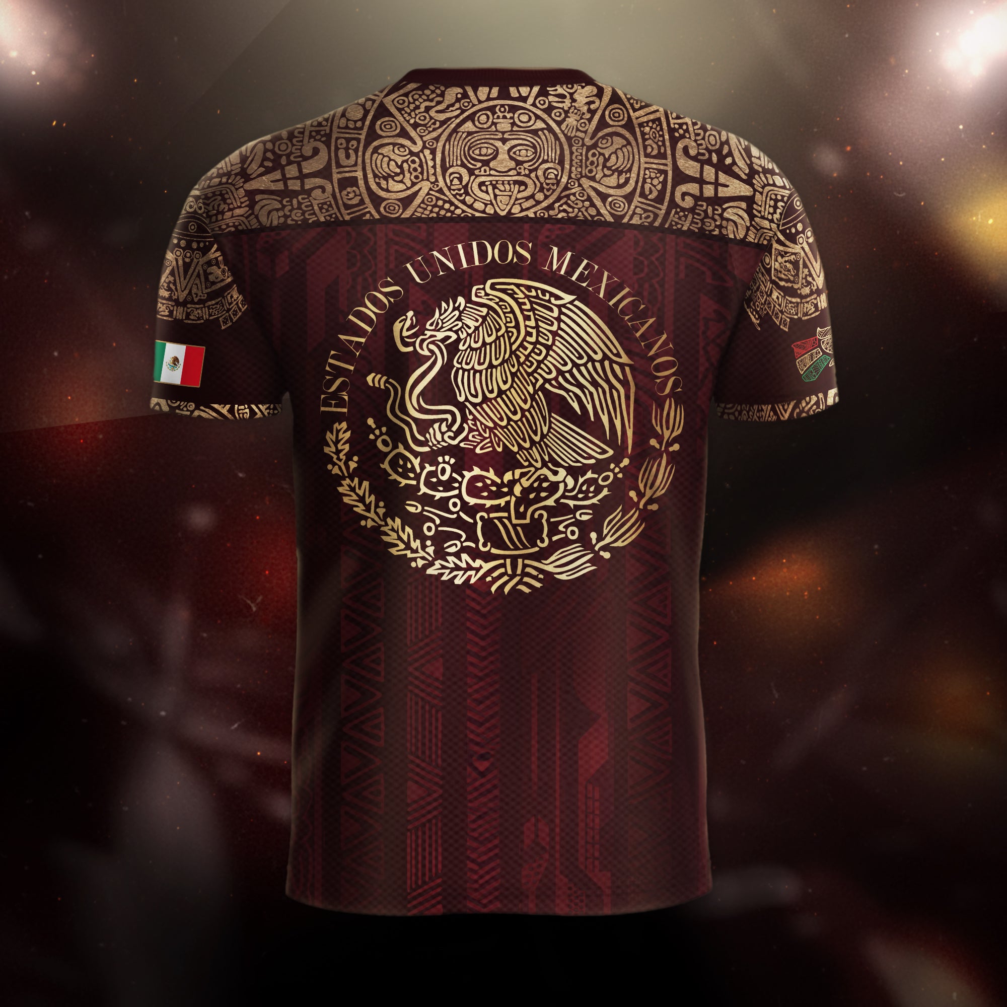 Mexico Red Gold Eagle And Serpent Heritage Soccer Jersey