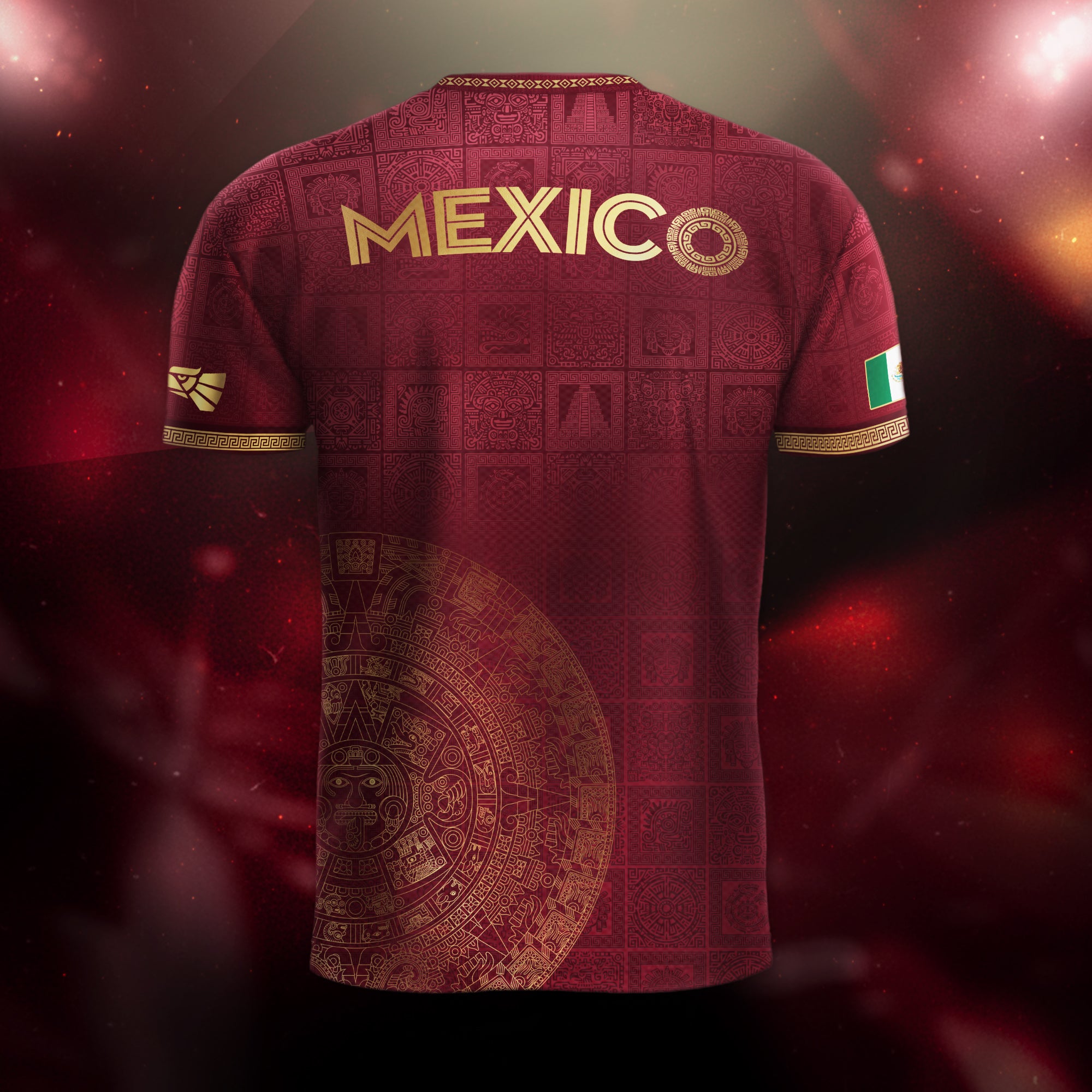 Mexico Red Gold Aztec Calendar Heritage Soccer Jersey