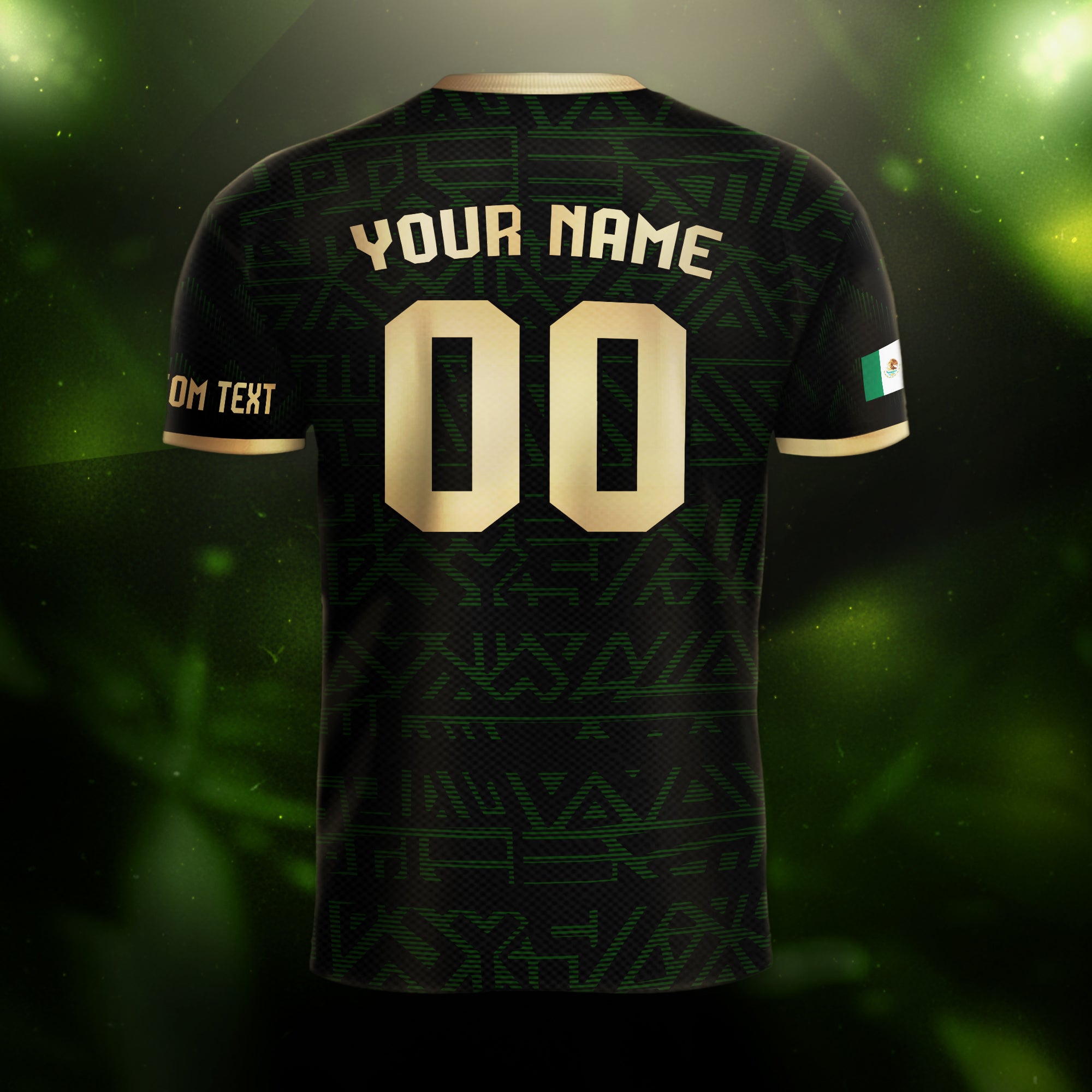 Custom Mexico Soccer Jersey Black Gold Aztec Eagle Design