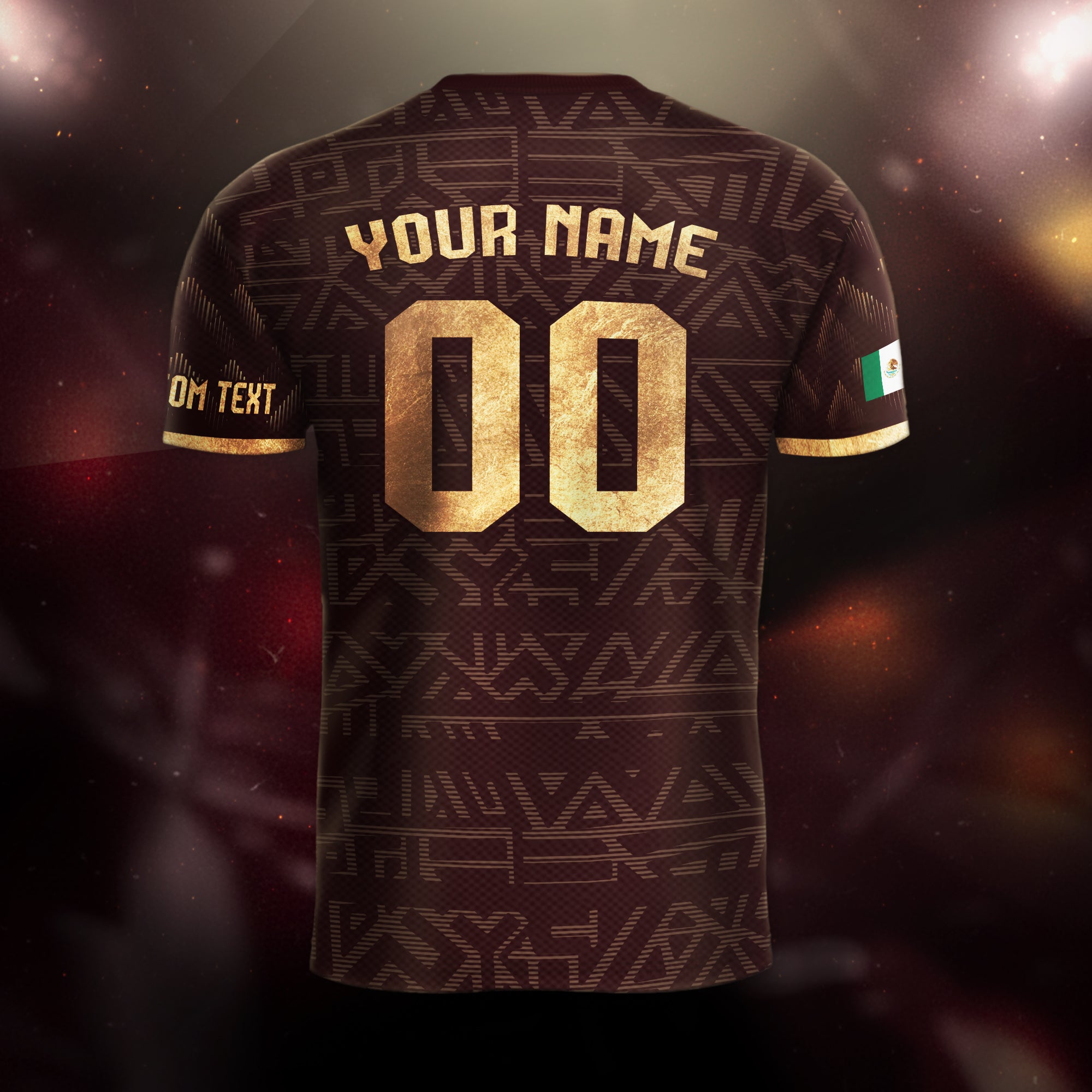 Custom Mexico Soccer Jersey Burgundy Gold Aztec Eagle Design