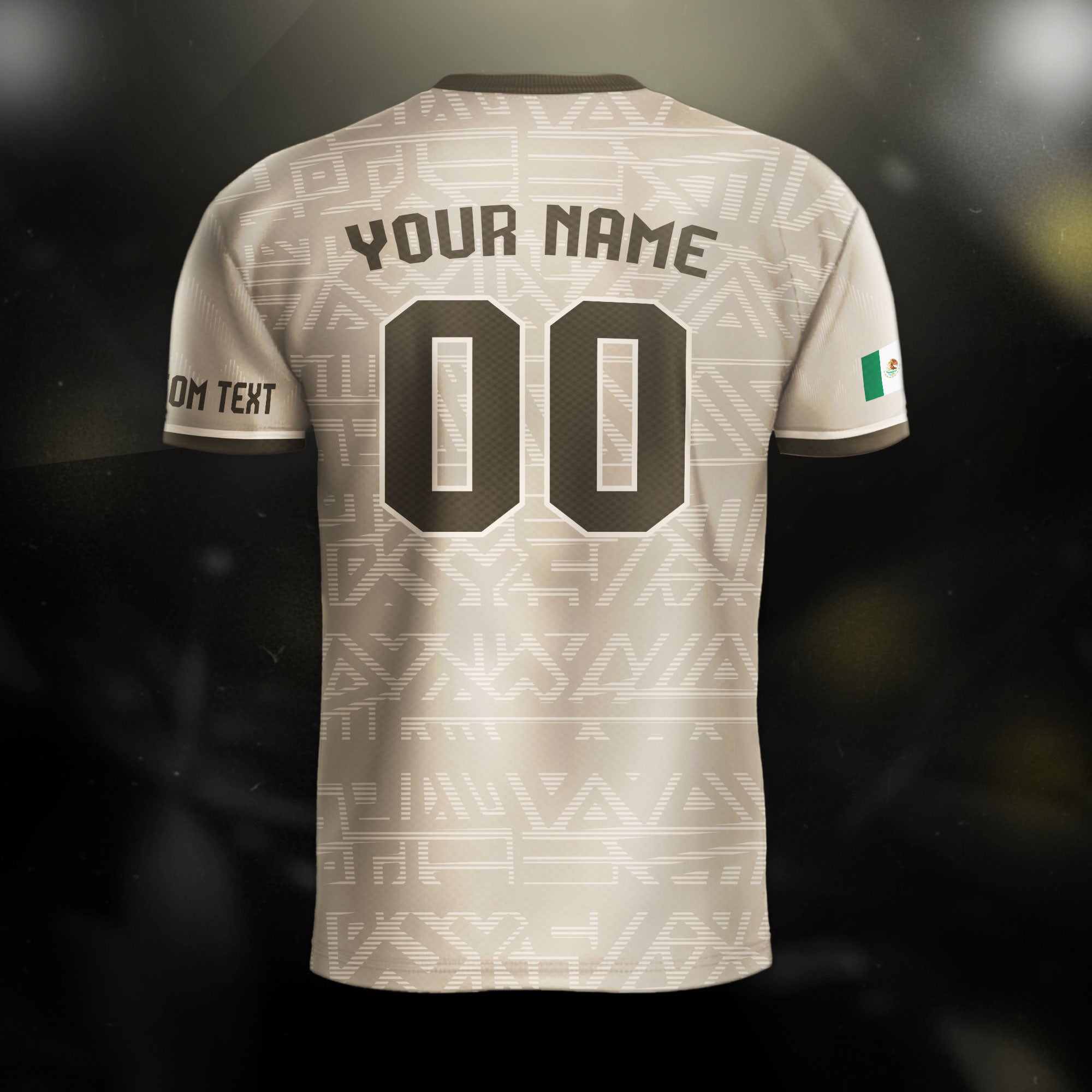 Custom Mexico Soccer Jersey Beige Aztec Eagle Design