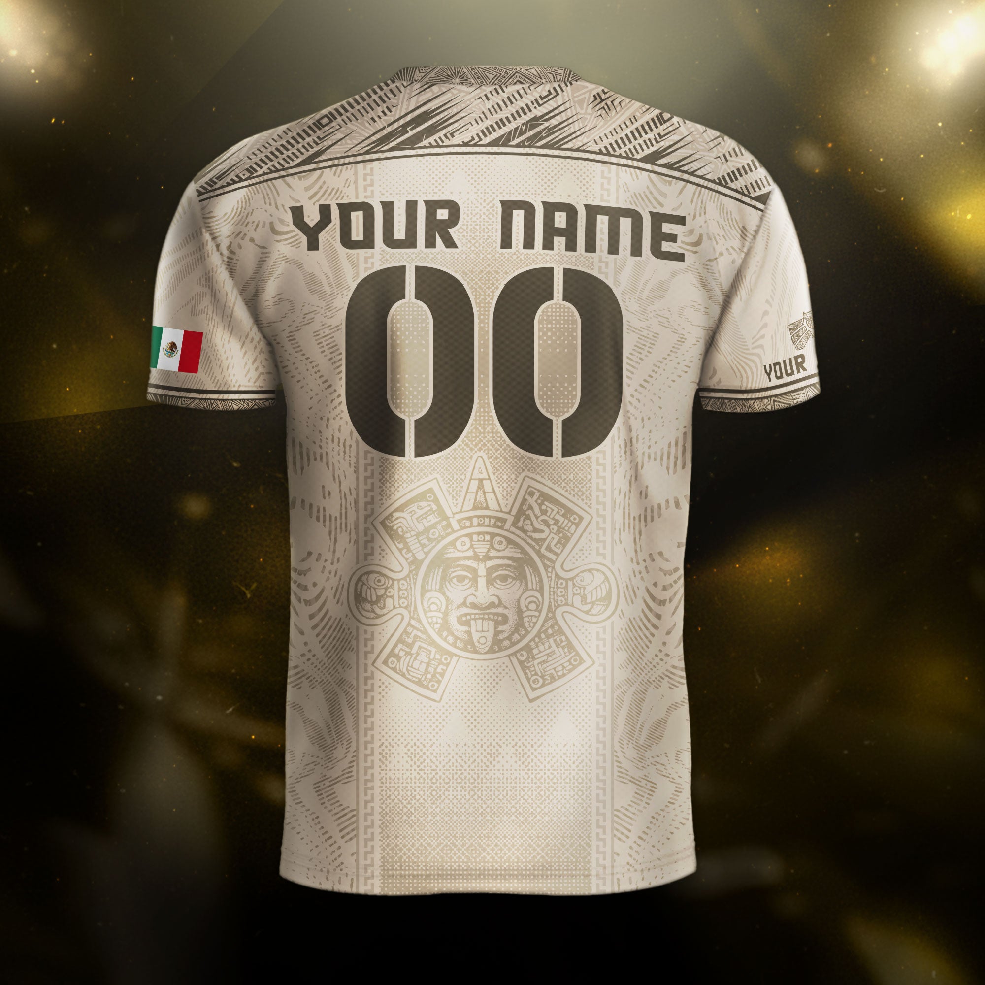 Custom Mexico Beige Eagle Aztec Calendar Soccer Jersey