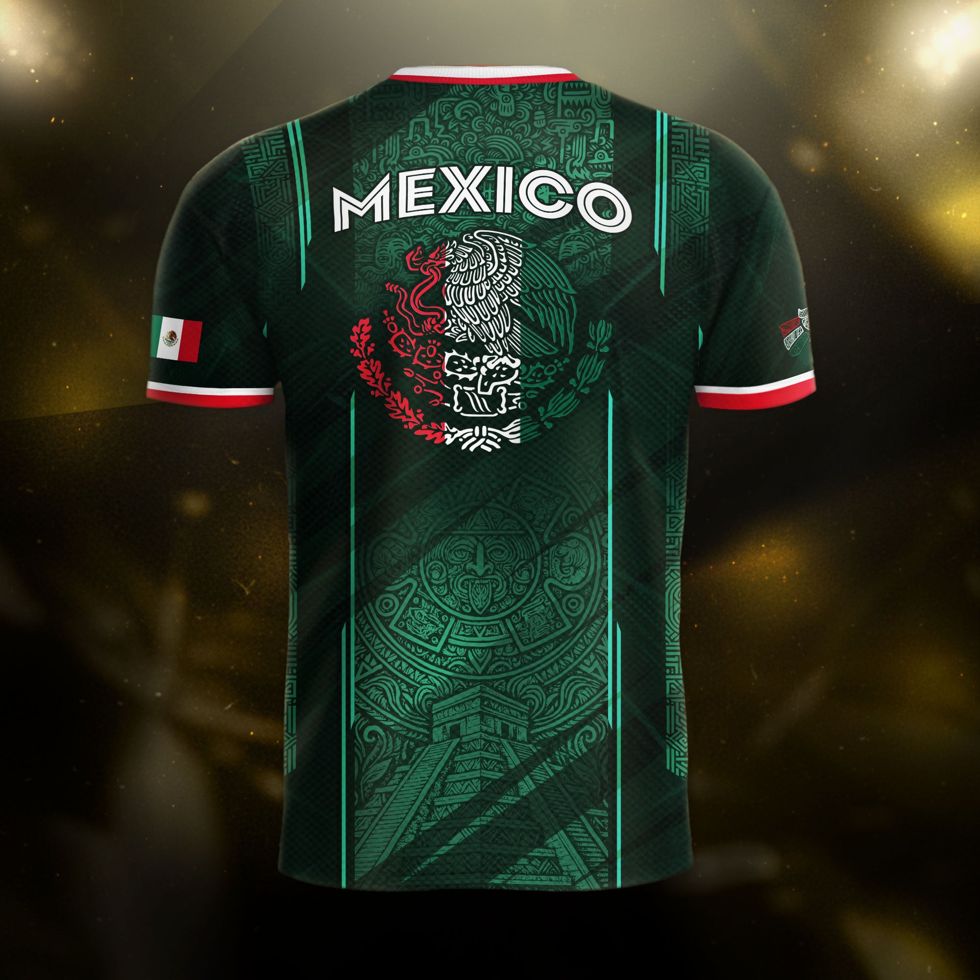 Mexico Soccer Jersey Green Aztec Calendar National Emblem Design