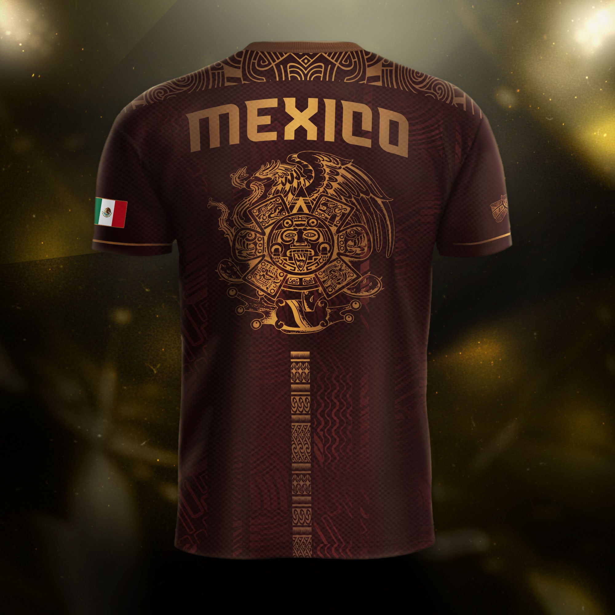 Mexico Soccer Jersey Burgundy Gold Aztec Eagle Heritage Design