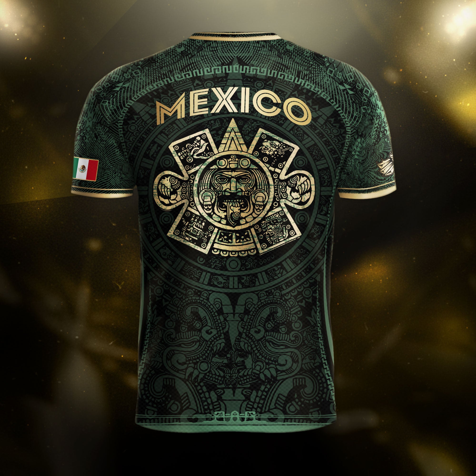 Mexico Soccer Jersey Green Aztec Calendar Heritage Design