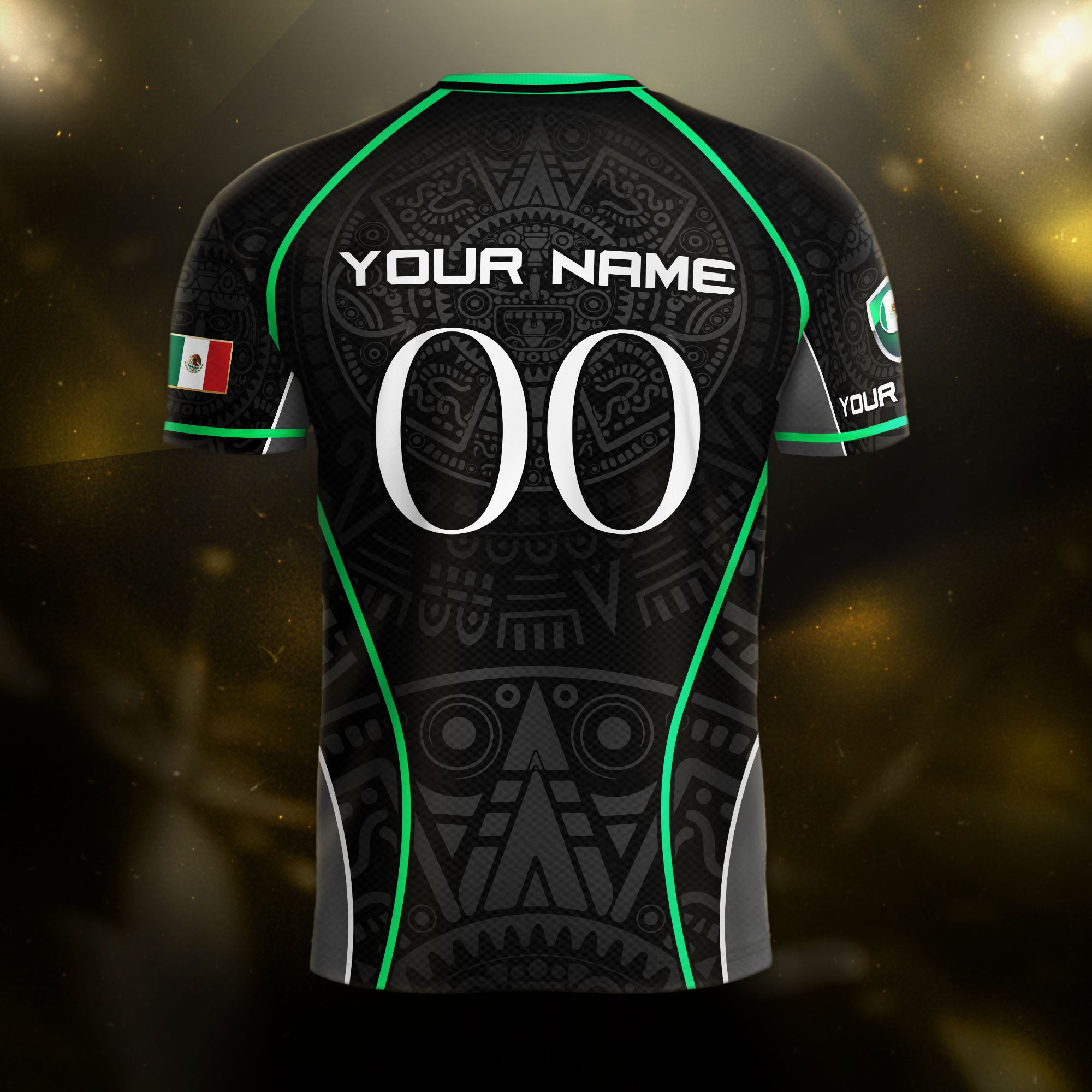 Custom Mexico Soccer Jersey Black Green Aztec Pattern Design