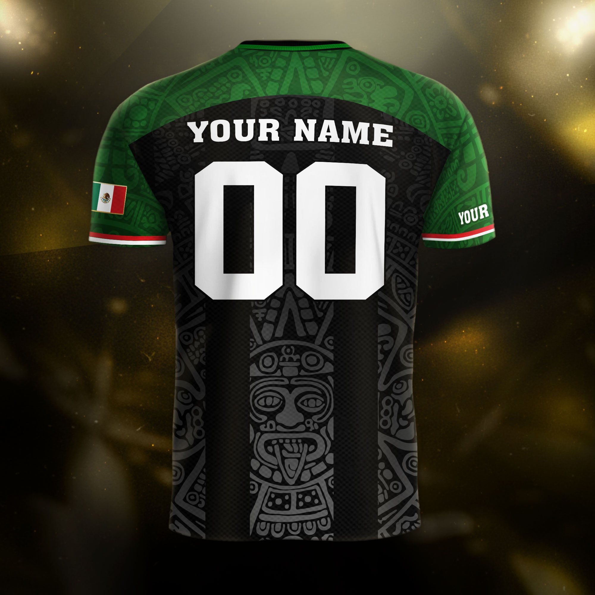 Custom Mexico Soccer Jersey Green Black Aztec Stripe Design