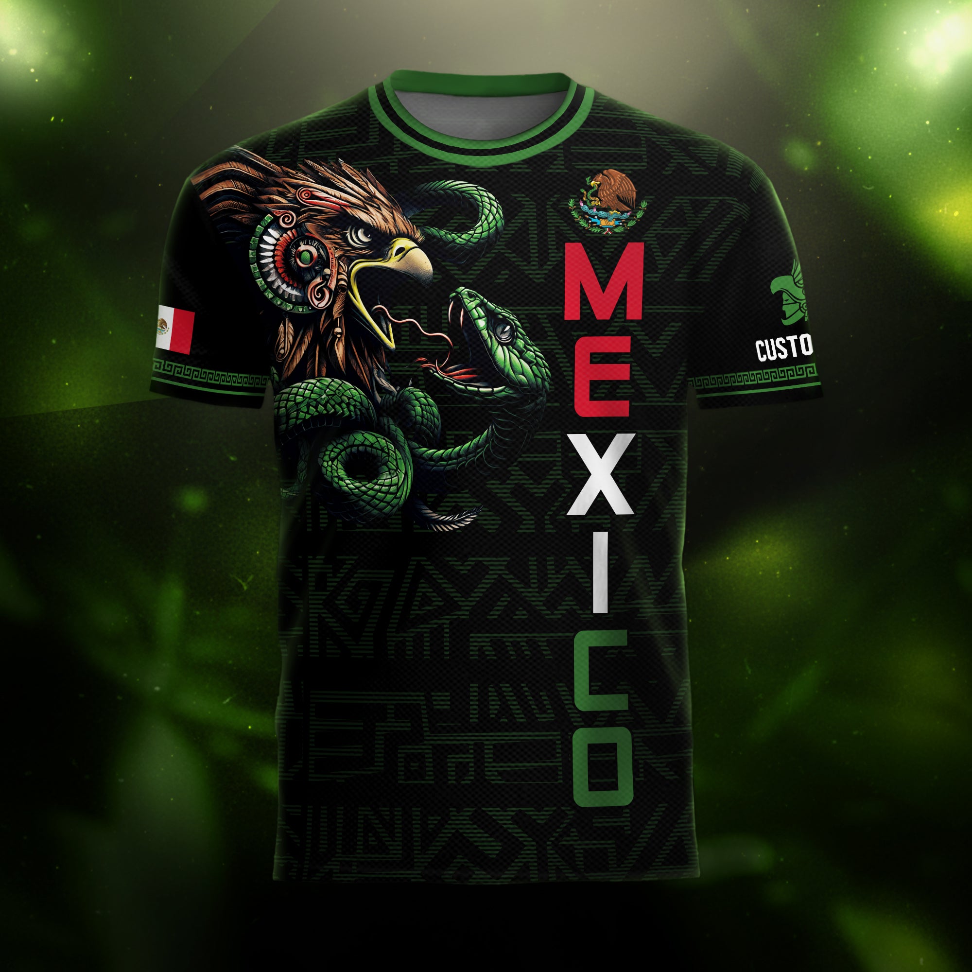 Custom Mexico Black Eagle and Snake Soccer Jersey