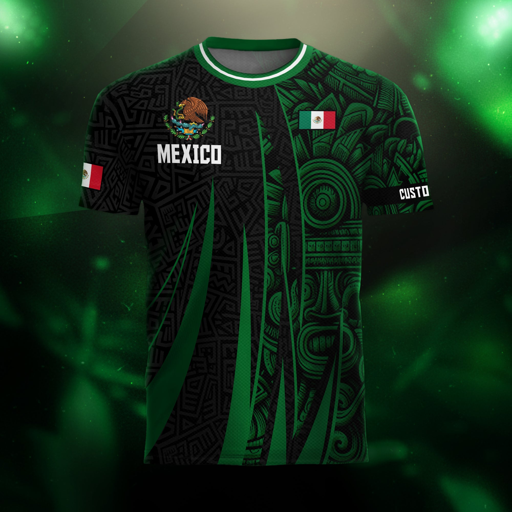 Custom Mexico Aztec Green Stripes Soccer Jersey