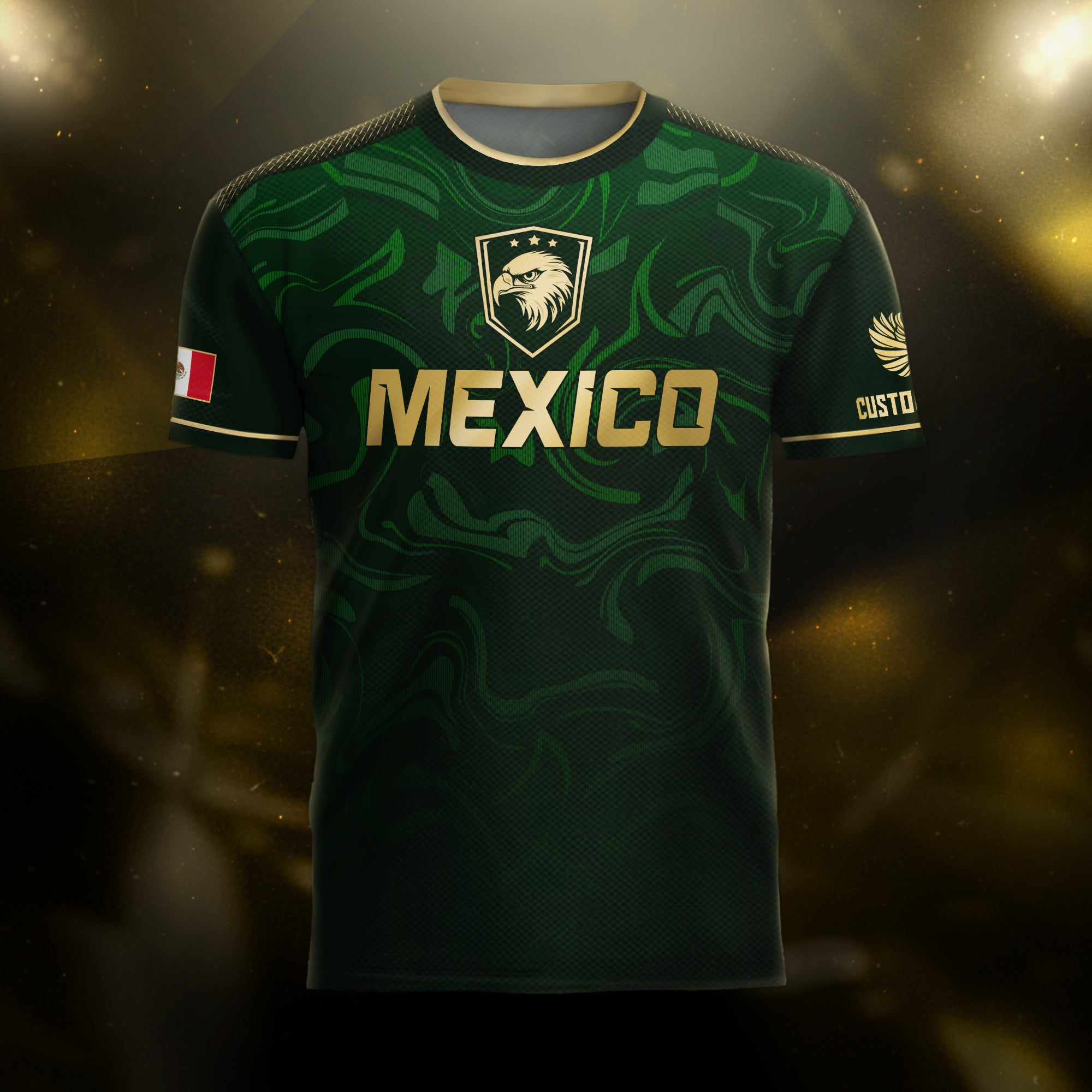 Custom Mexico Green Eagle Soccer Jersey Gold Crest Heritage Edition