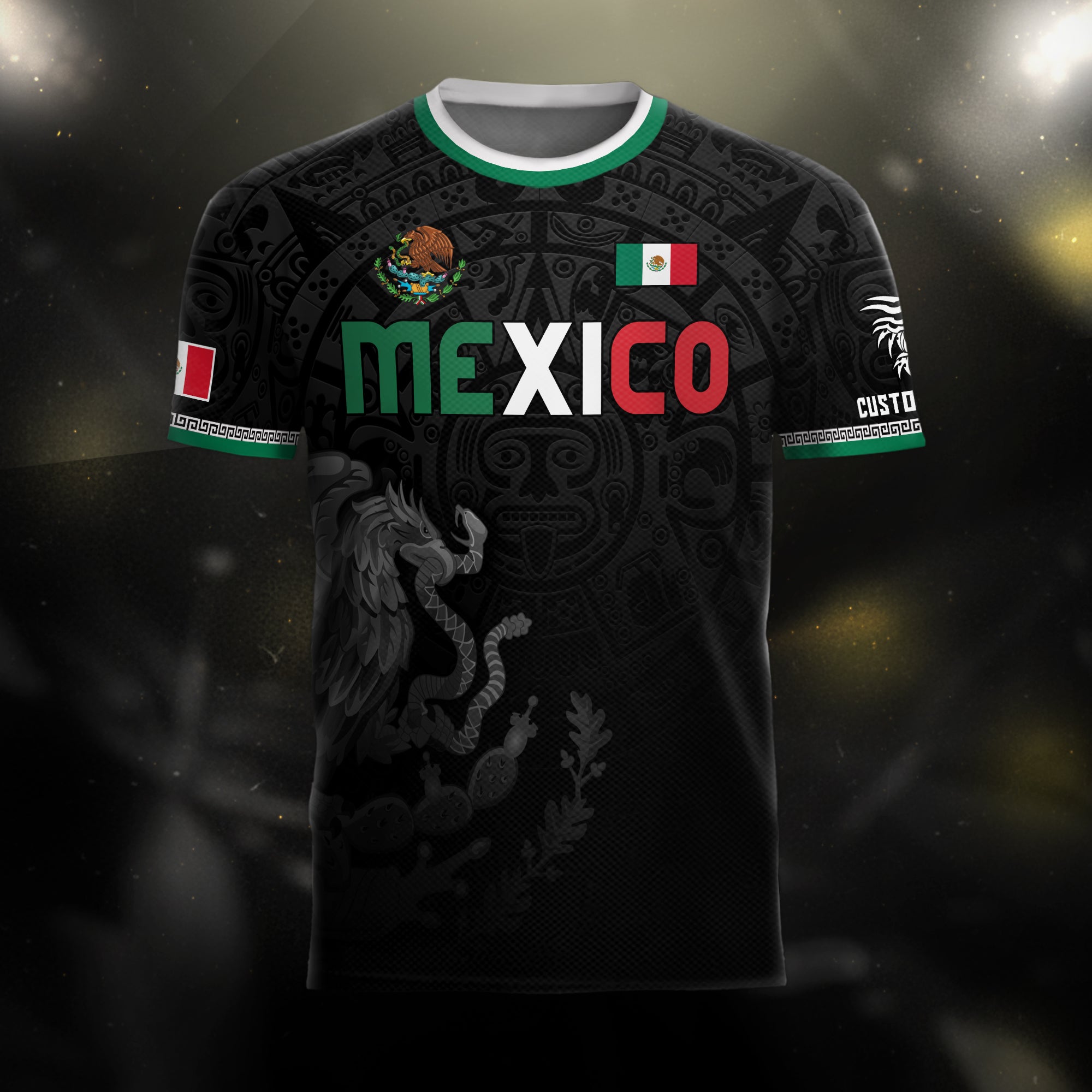 Custom Mexico Aztec Eagle Soccer Jersey Black Heritage Edition