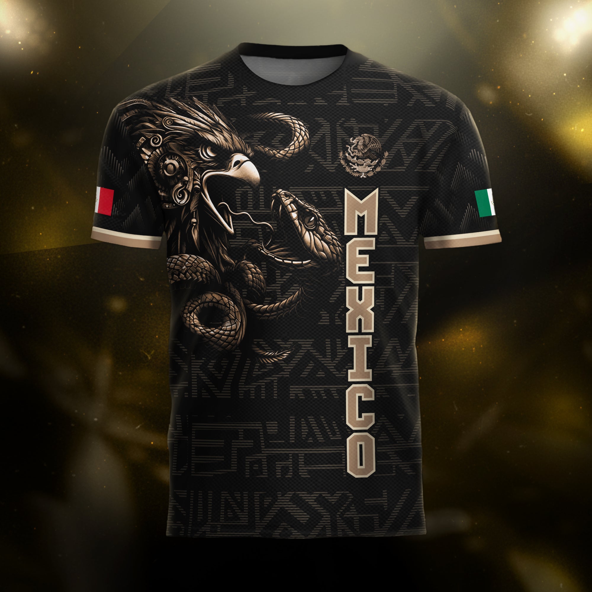 Mexico Soccer Jersey Black Gold Eagle Serpent Design