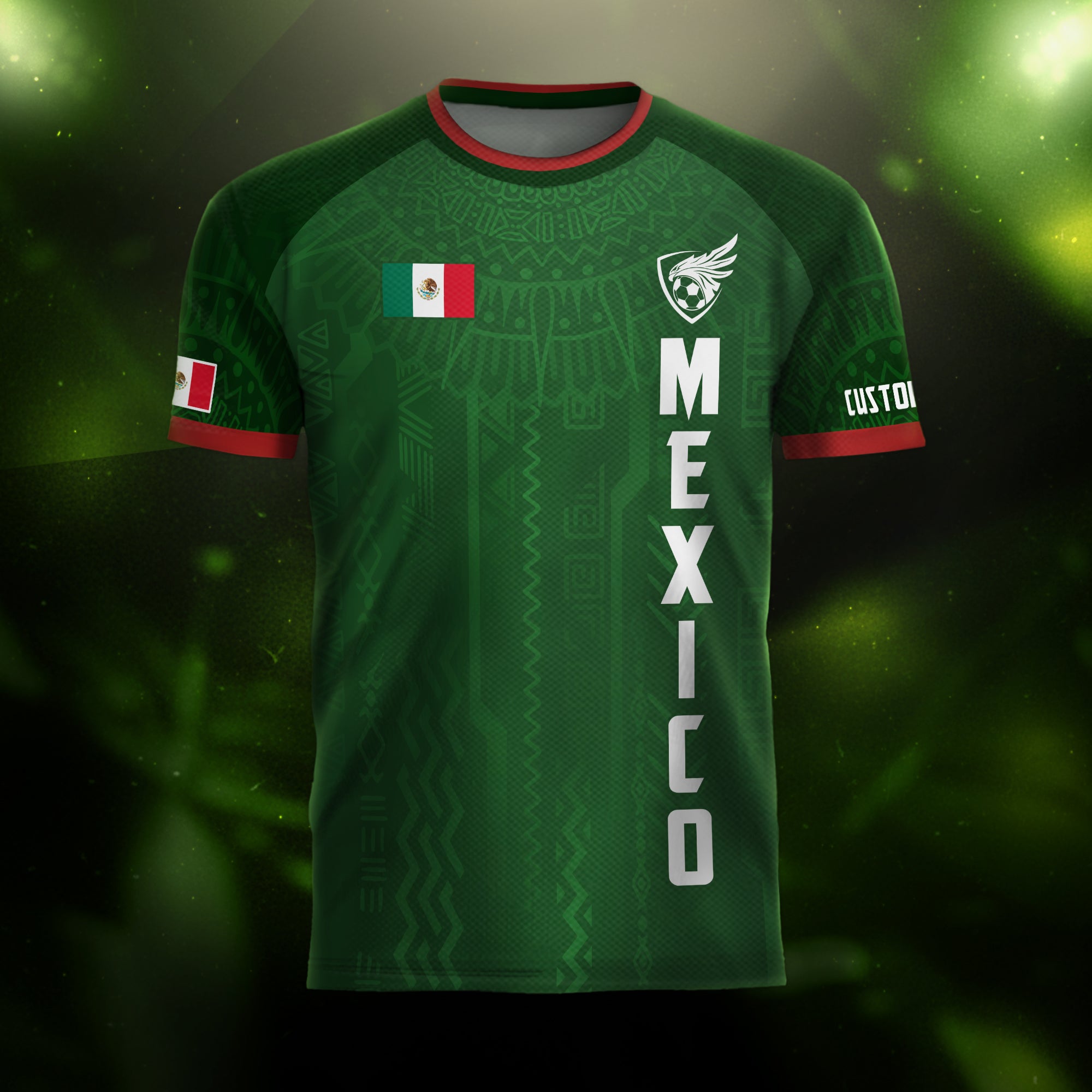 Custom Soccer Jersey Mexico Green Aztec Pattern Design