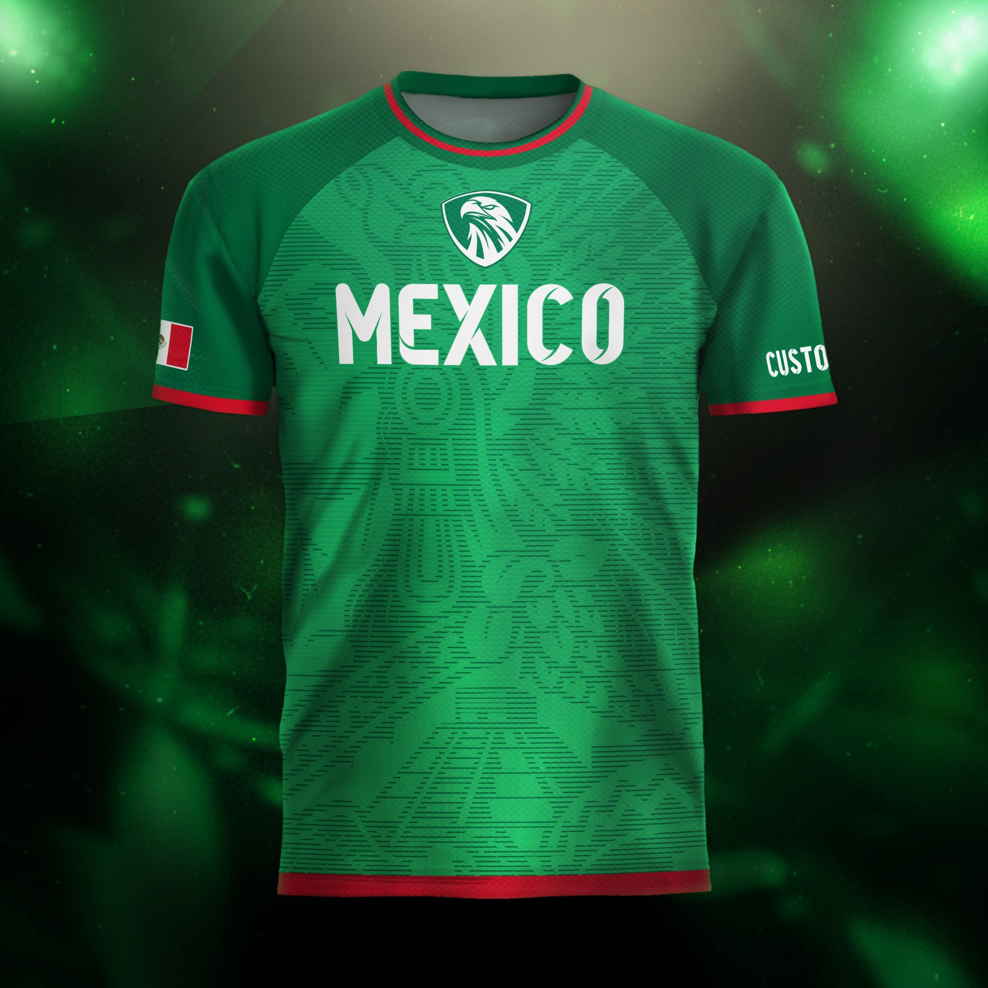 Custom Mexico Green Aztec Pattern Crest Design Soccer Jersey