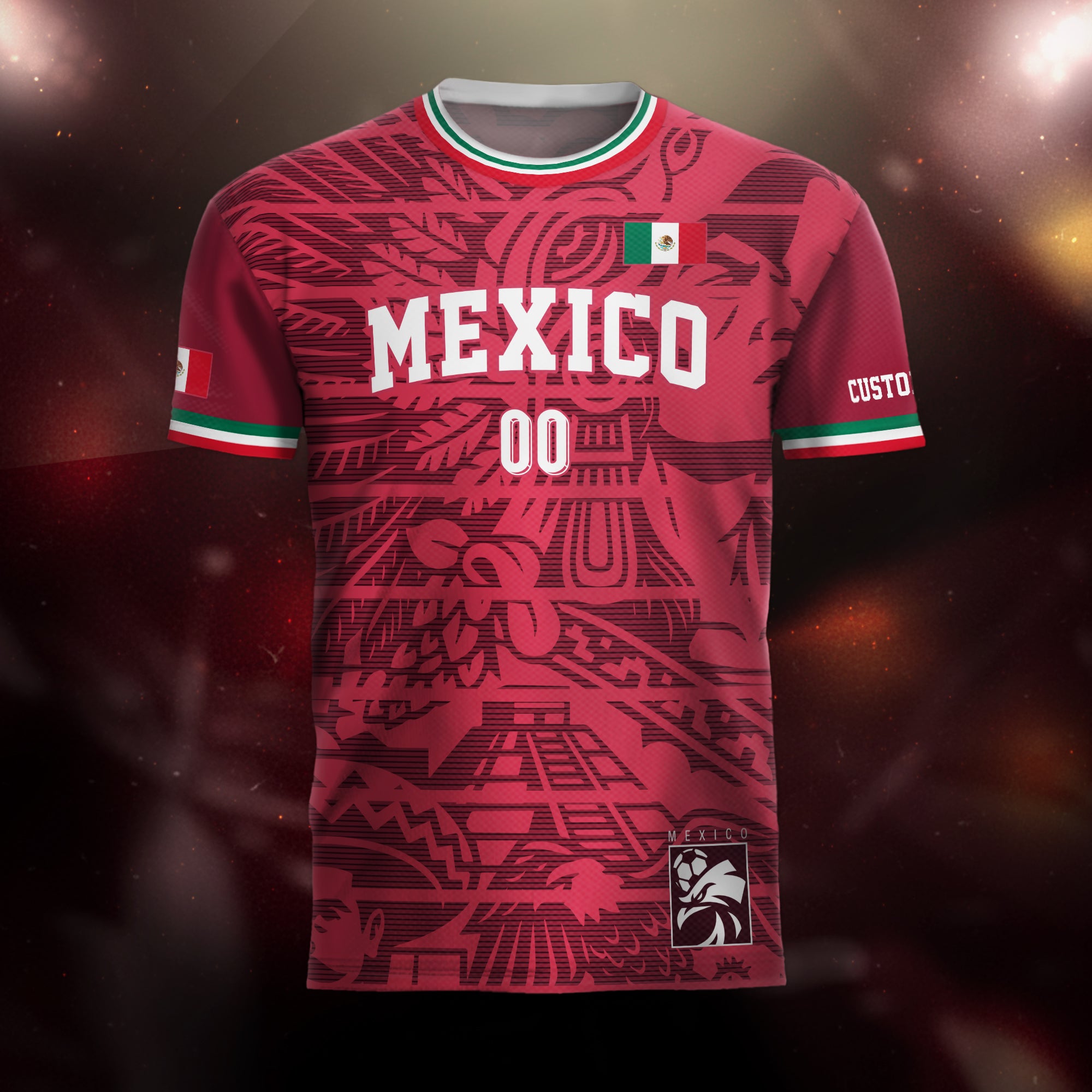 Custom Mexico Burgundy Aztec Pattern Design Soccer Jersey