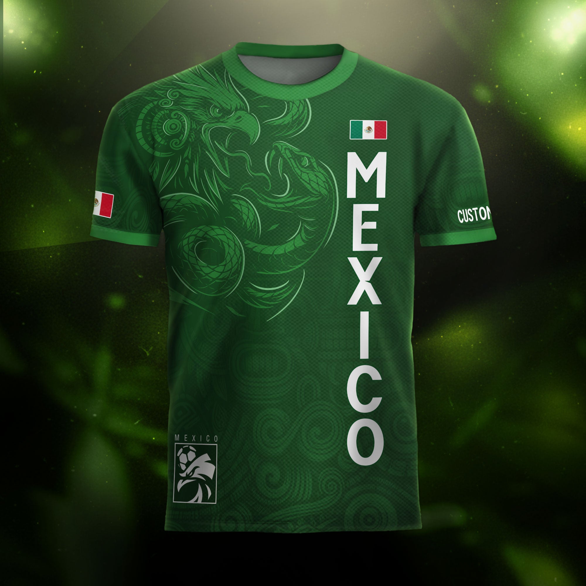 Custom Soccer Jersey Mexico Green Aztec Eagle Serpent Design