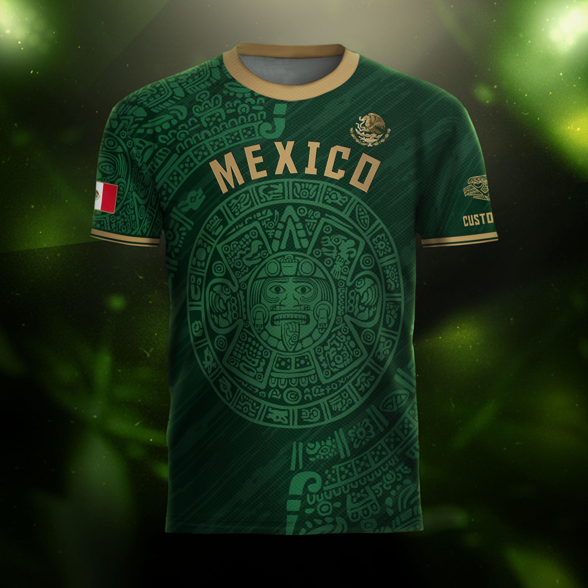 Custom Mexico Soccer Jersey Aztec Calendar Green Edition