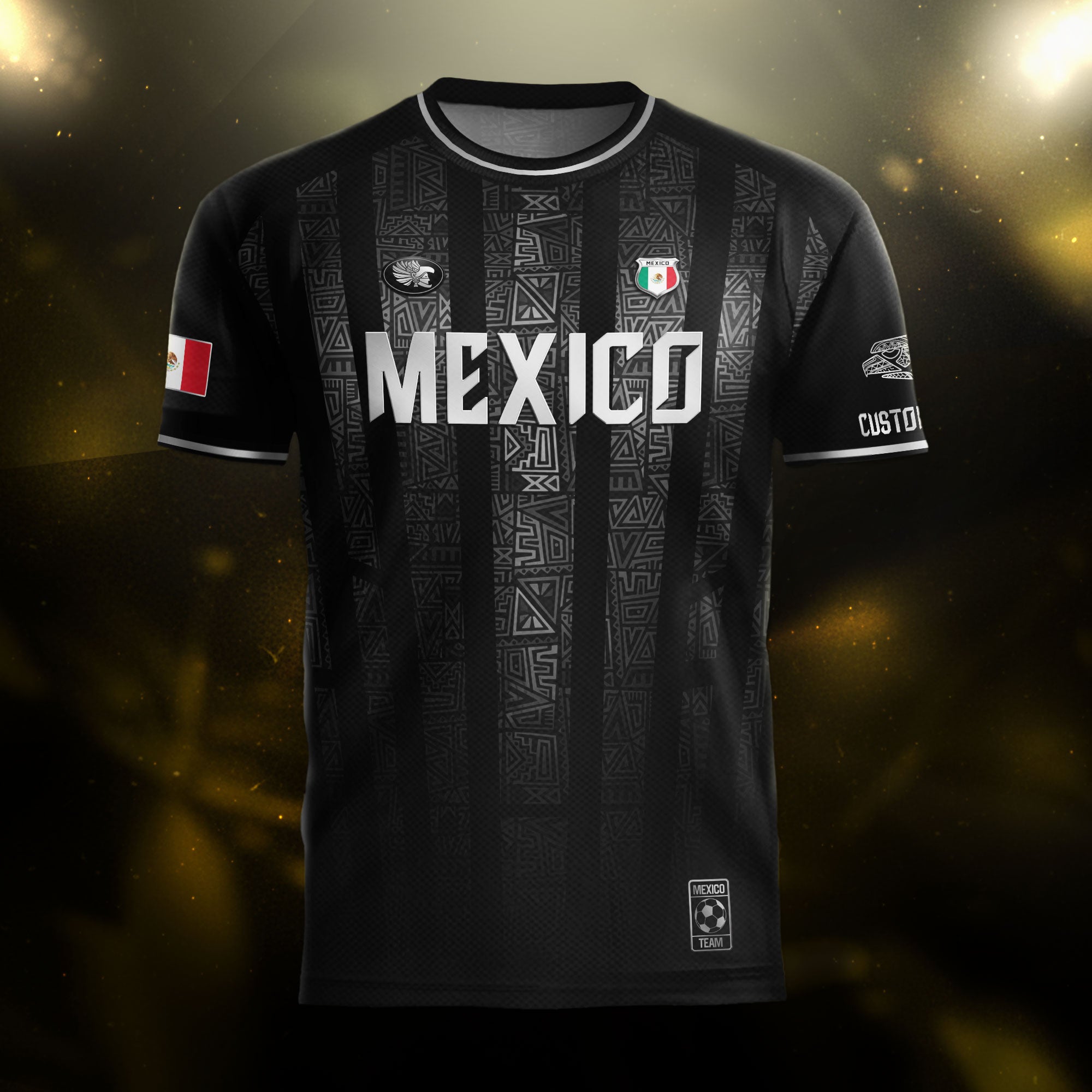 Custom Mexico Black Silver Aztec Pattern Soccer Jersey