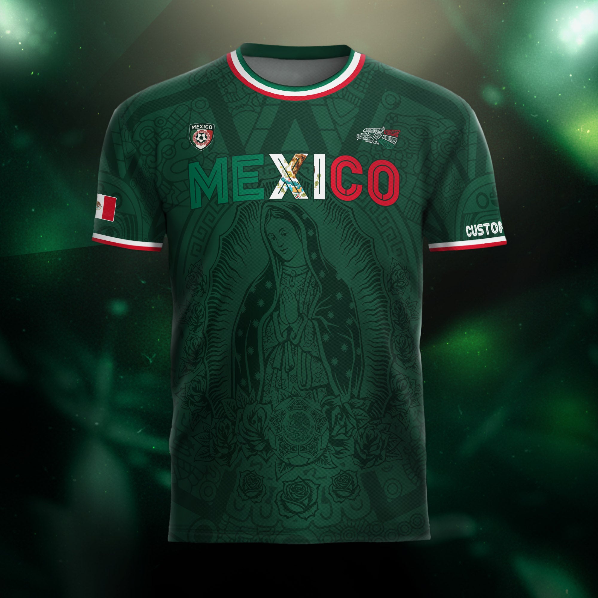 Custom Mexico Green Virgin of Guadalupe Soccer Jersey