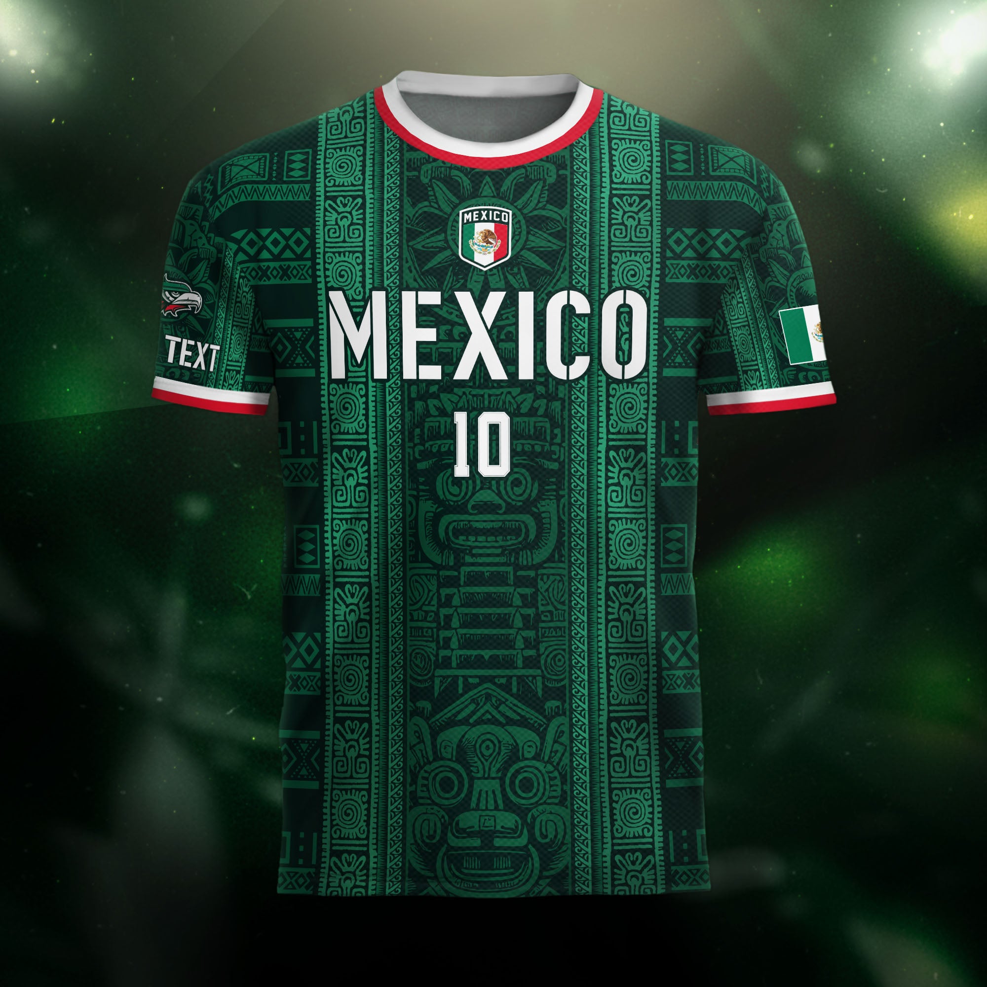 Custom Soccer Jersey Mexico Green Aztec Tribal Pattern Design