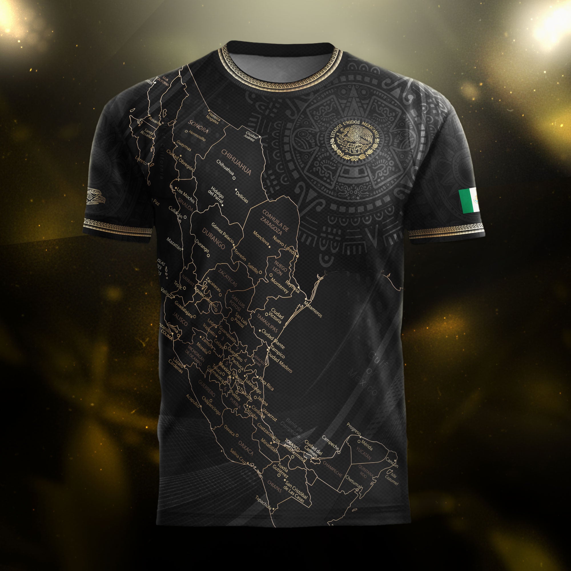 Mexico Soccer Jersey Black Aztec Sunstone Heritage Map Design