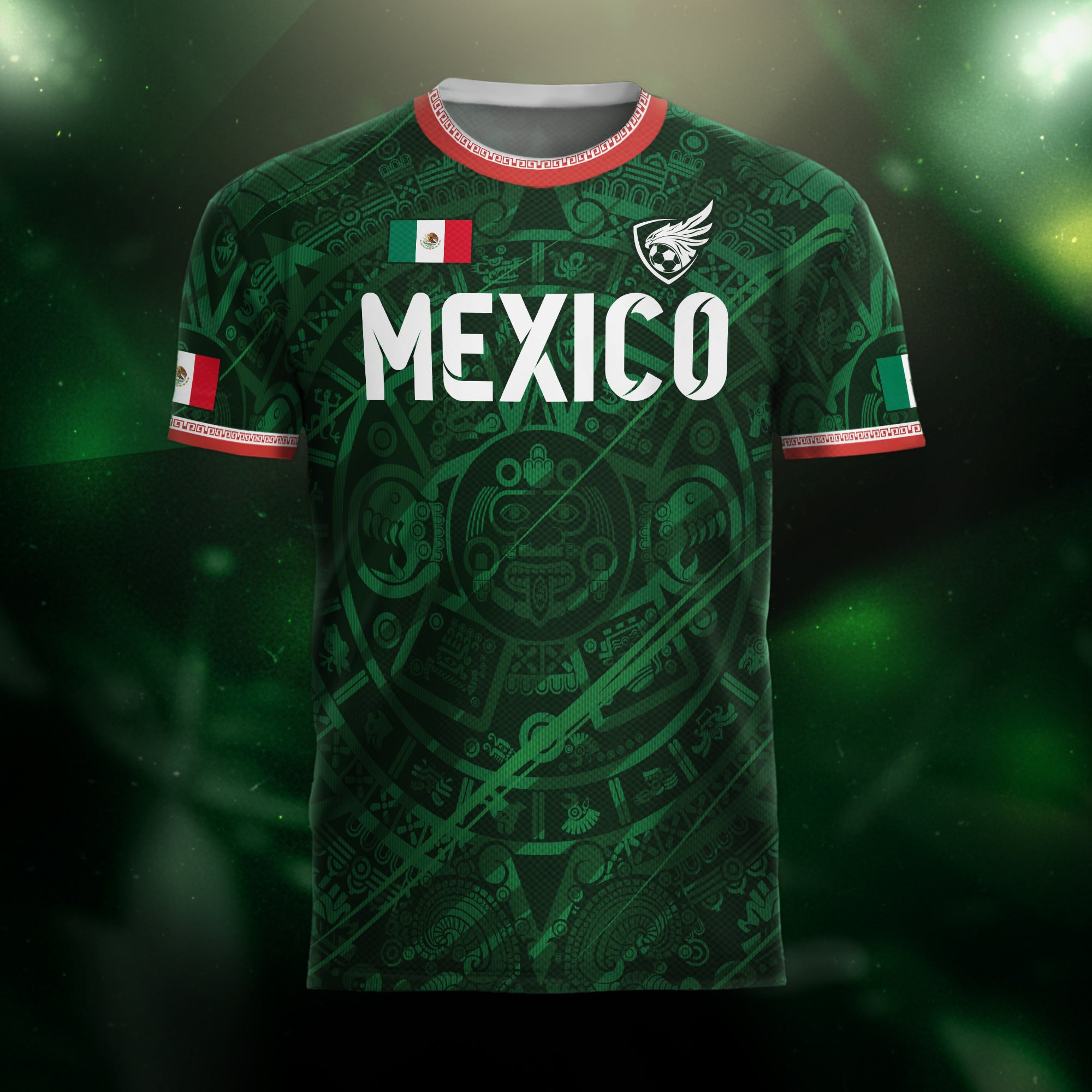 Mexico Green Aztec Calendar National Emblem Soccer Jersey