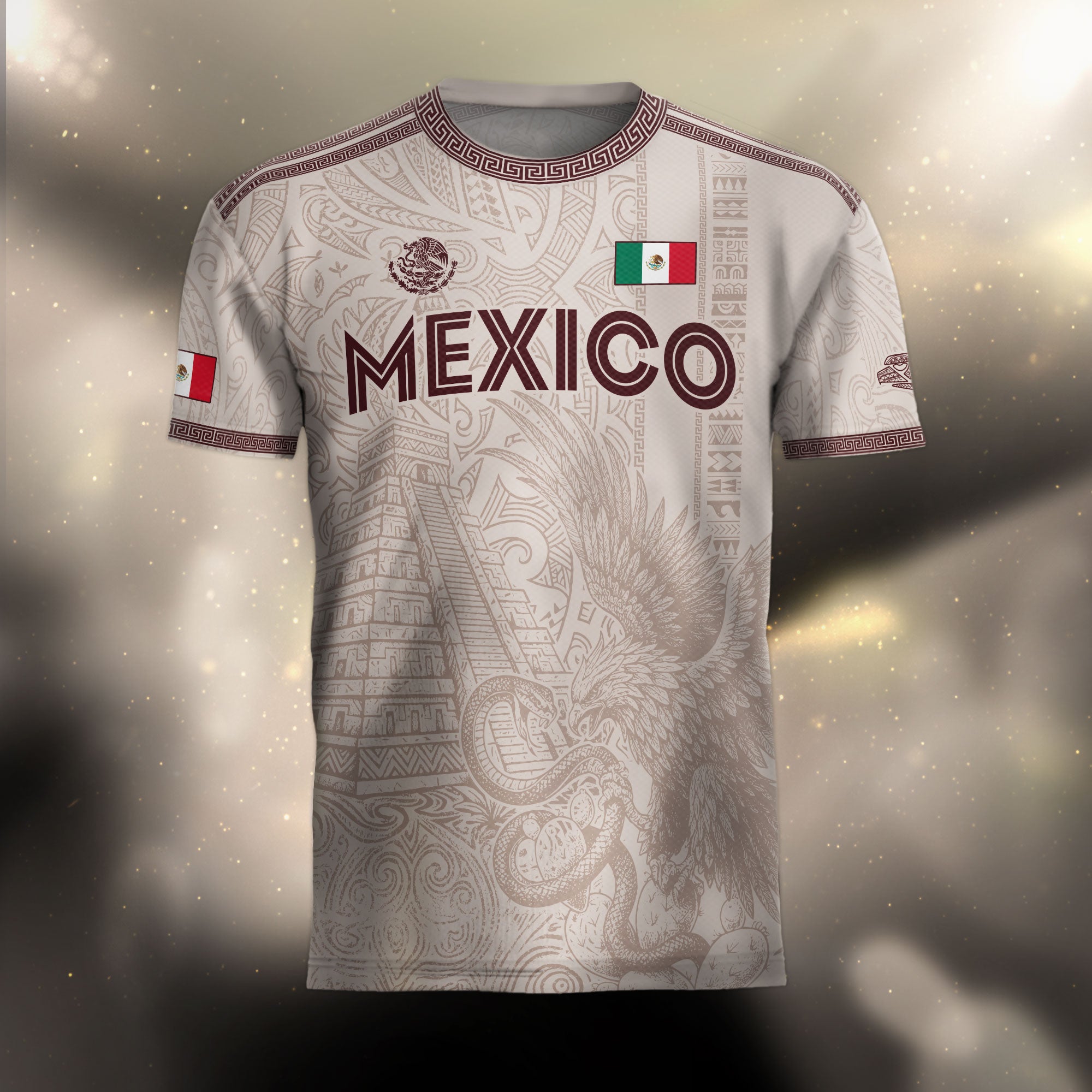 Mexico Soccer Jersey Aztec Sun Stone Eagle Design
