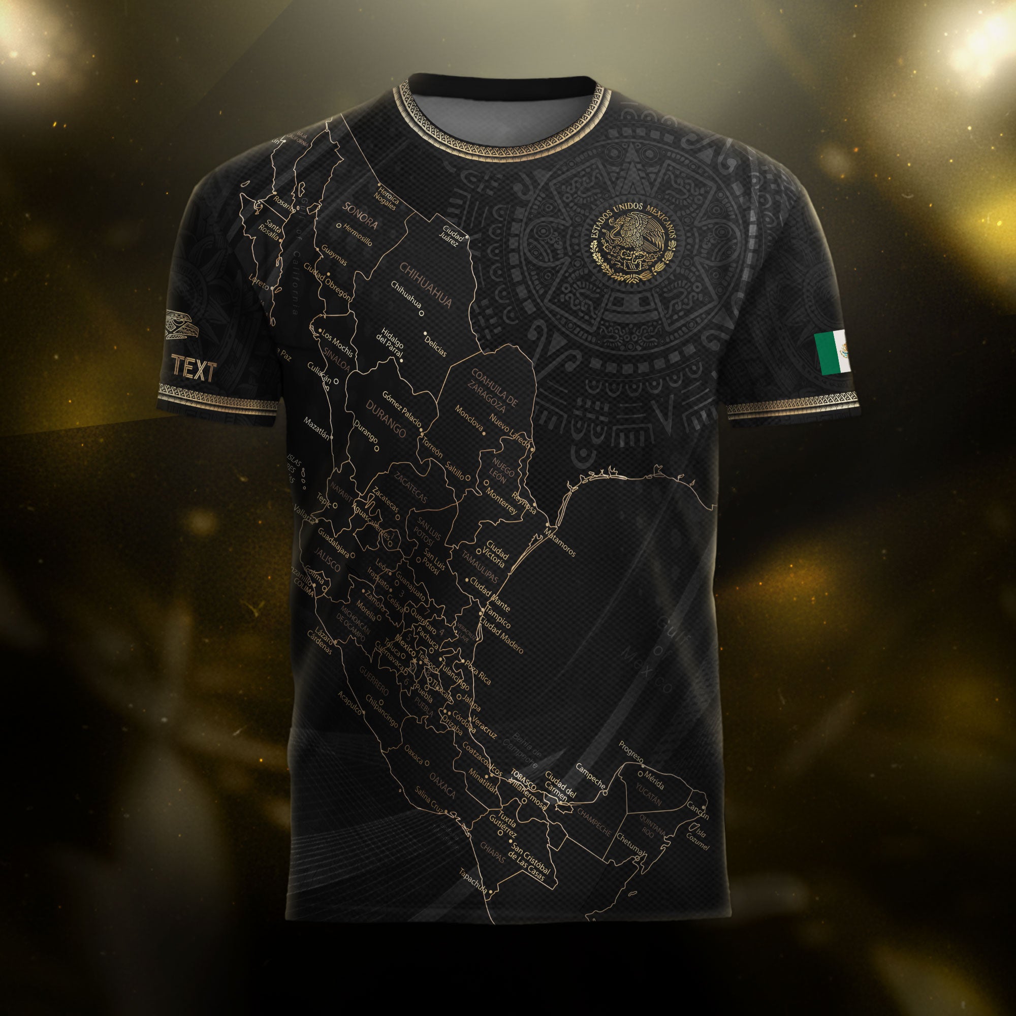 Custom Mexico Black Gold Map Aztec Eagle Heritage Soccer Jersey
