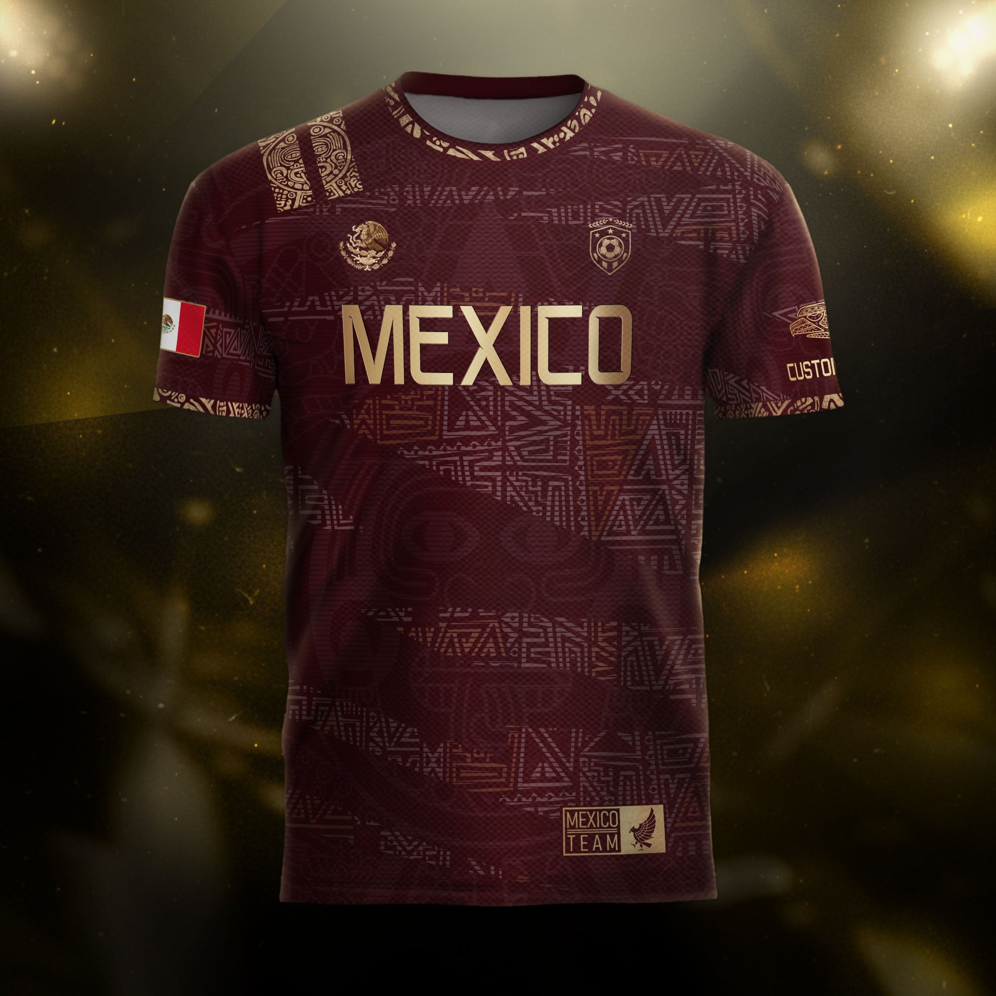 Custom Mexico Maroon Gold Aztec Heritage Soccer Jersey