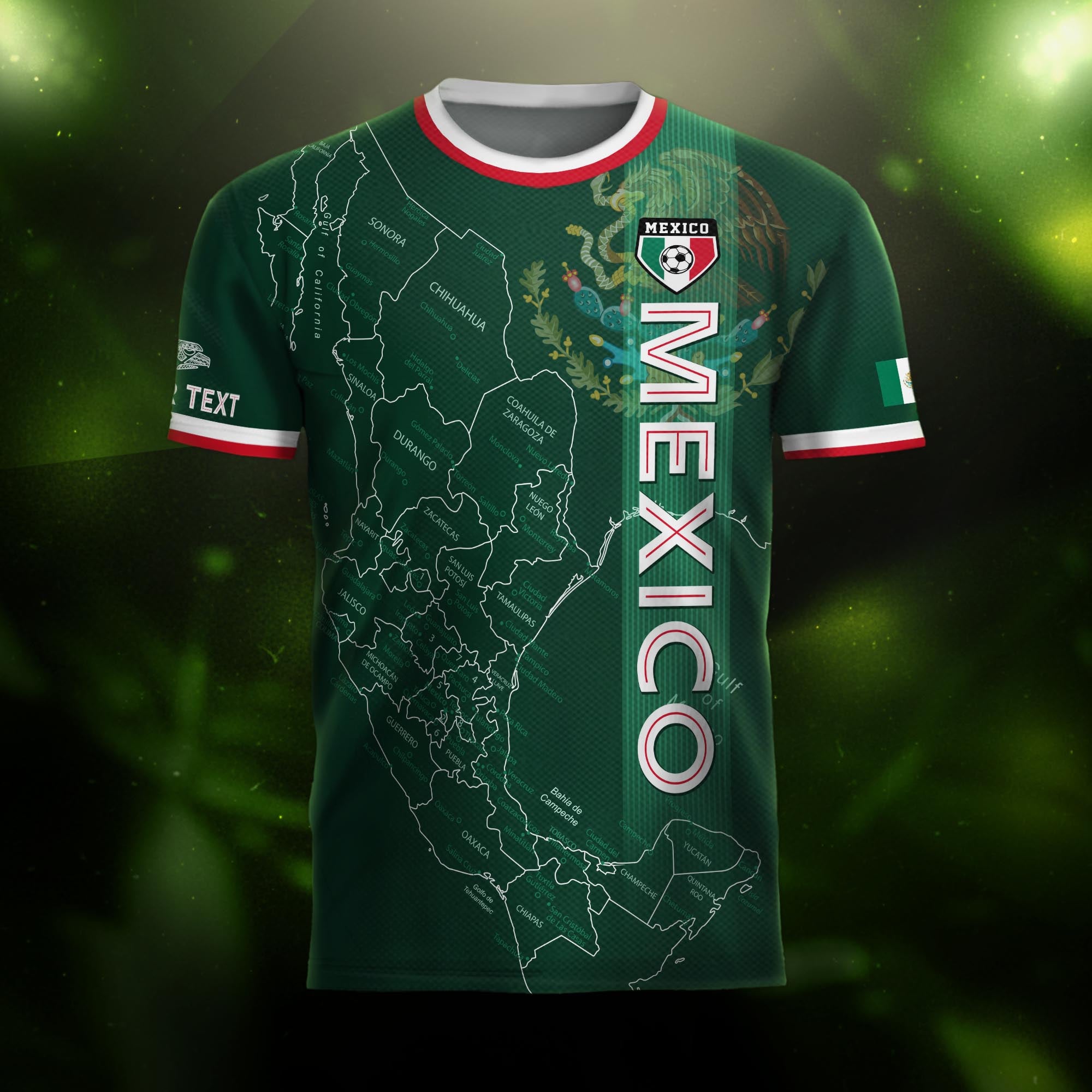 Custom Mexico Green Soccer Jersey with Flag Accents and Map Heritage Design