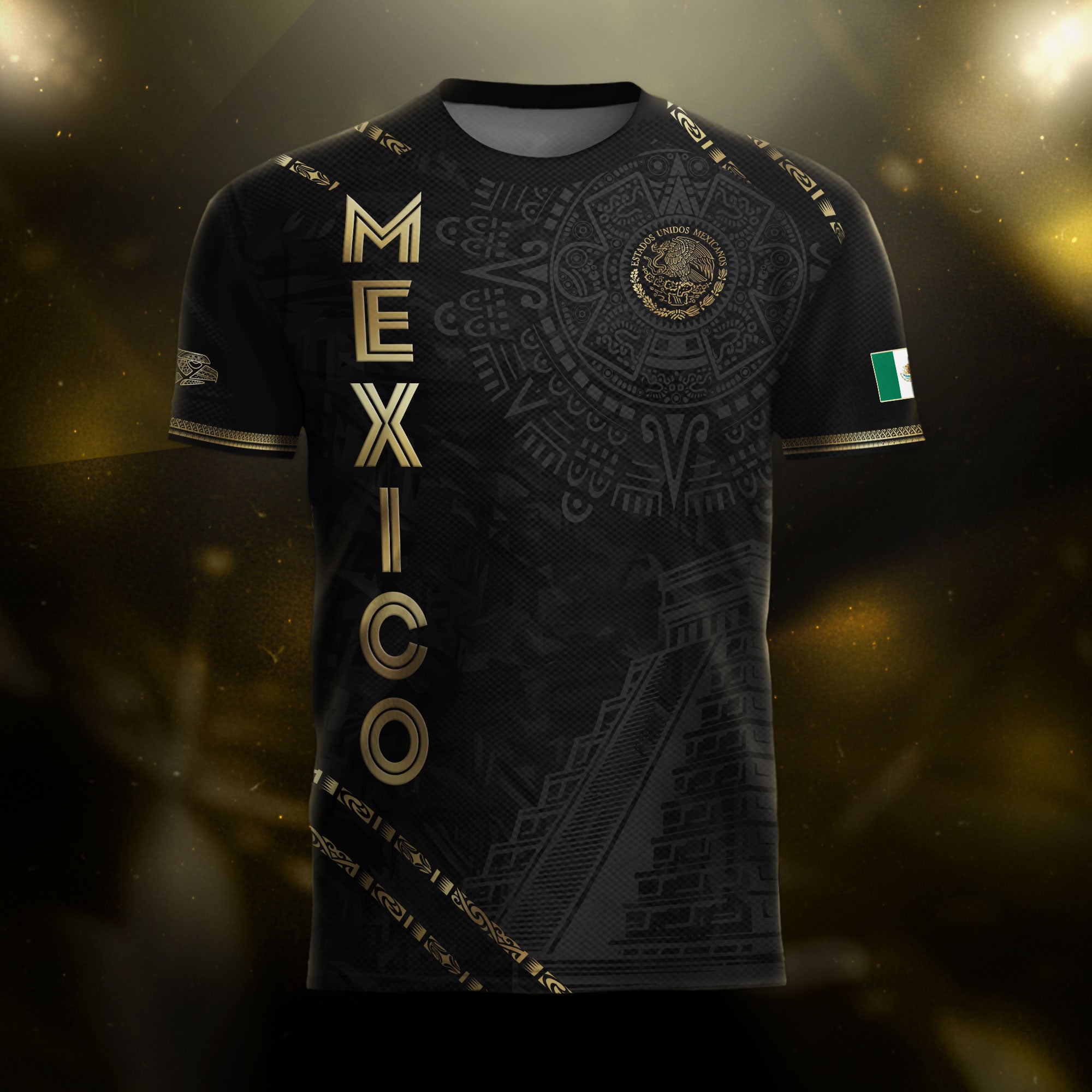 Mexico Black Gold Aztec Pyramid Heritage Soccer Jersey