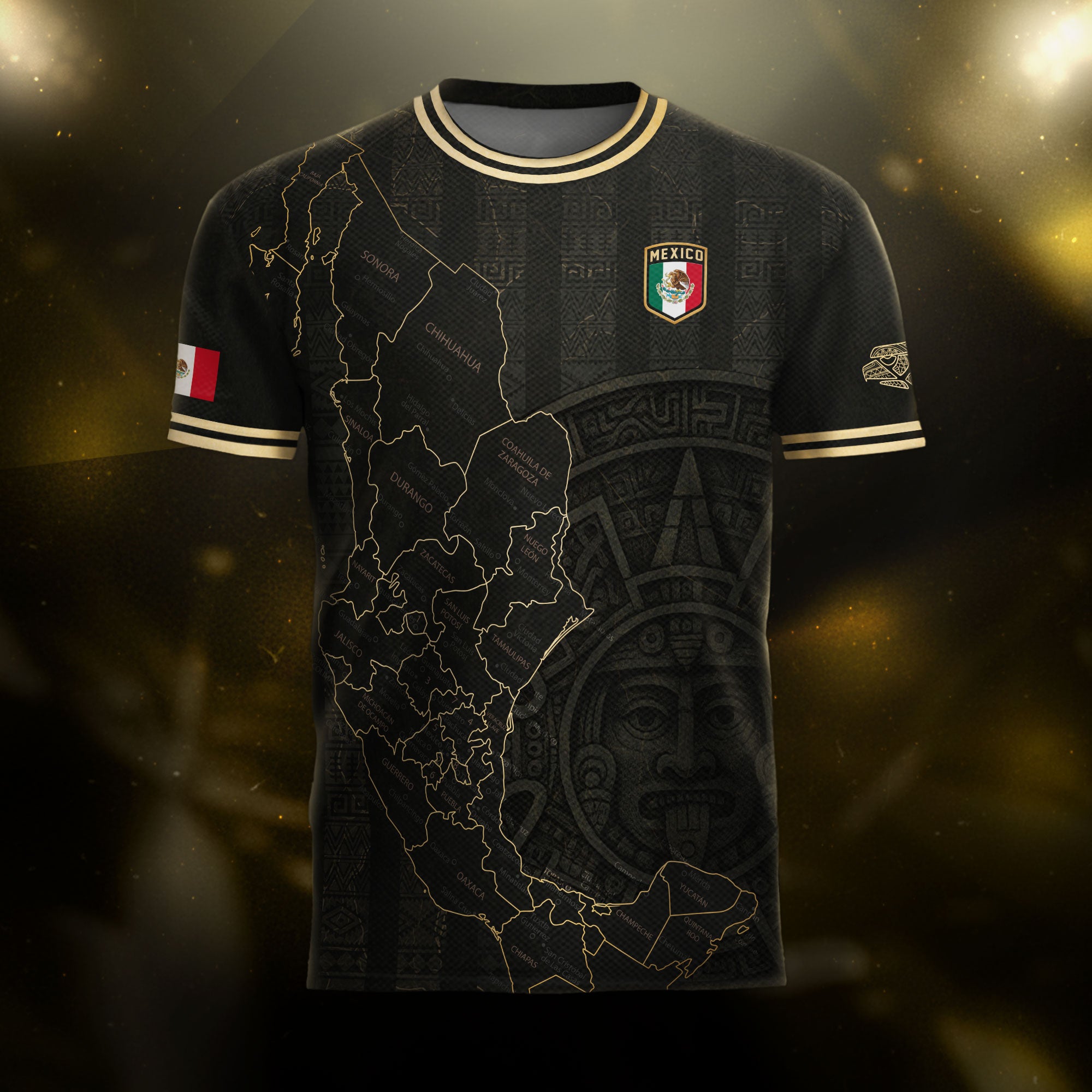 Mexico Black Gold Map Aztec Calendar Heritage Soccer Jersey