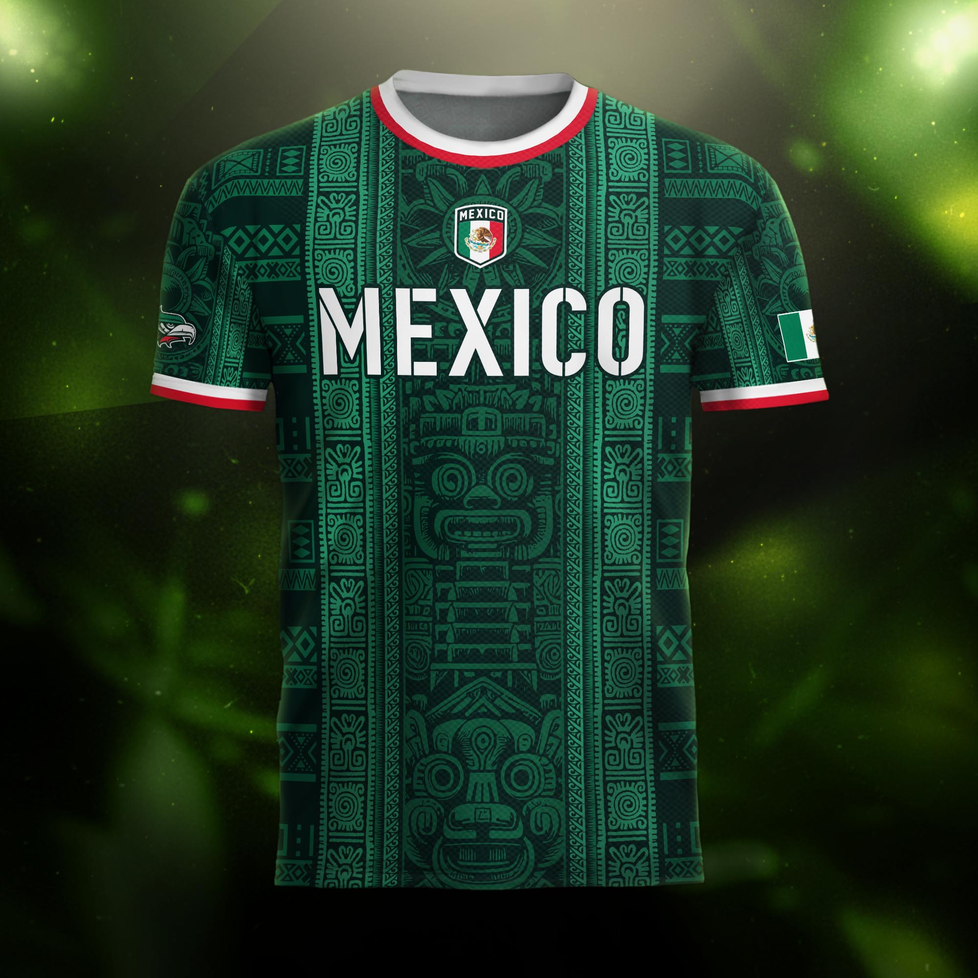 Mexico Green Aztec Warrior Pattern Heritage Soccer Jersey