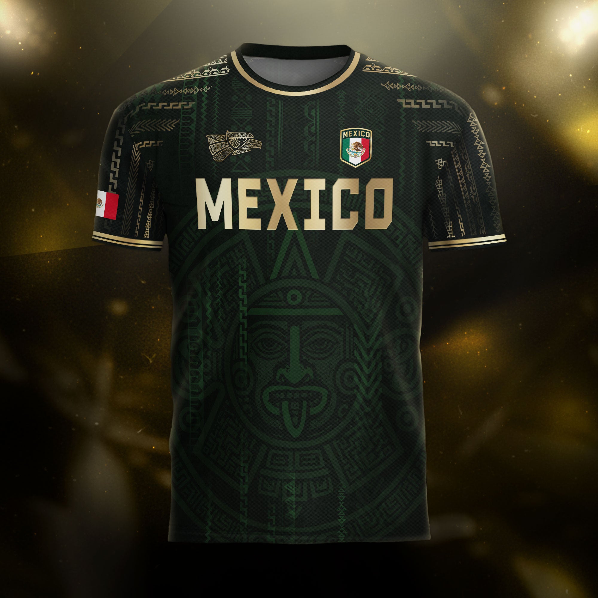 Mexico Green Gold Aztec Sun God Heritage Soccer Jersey