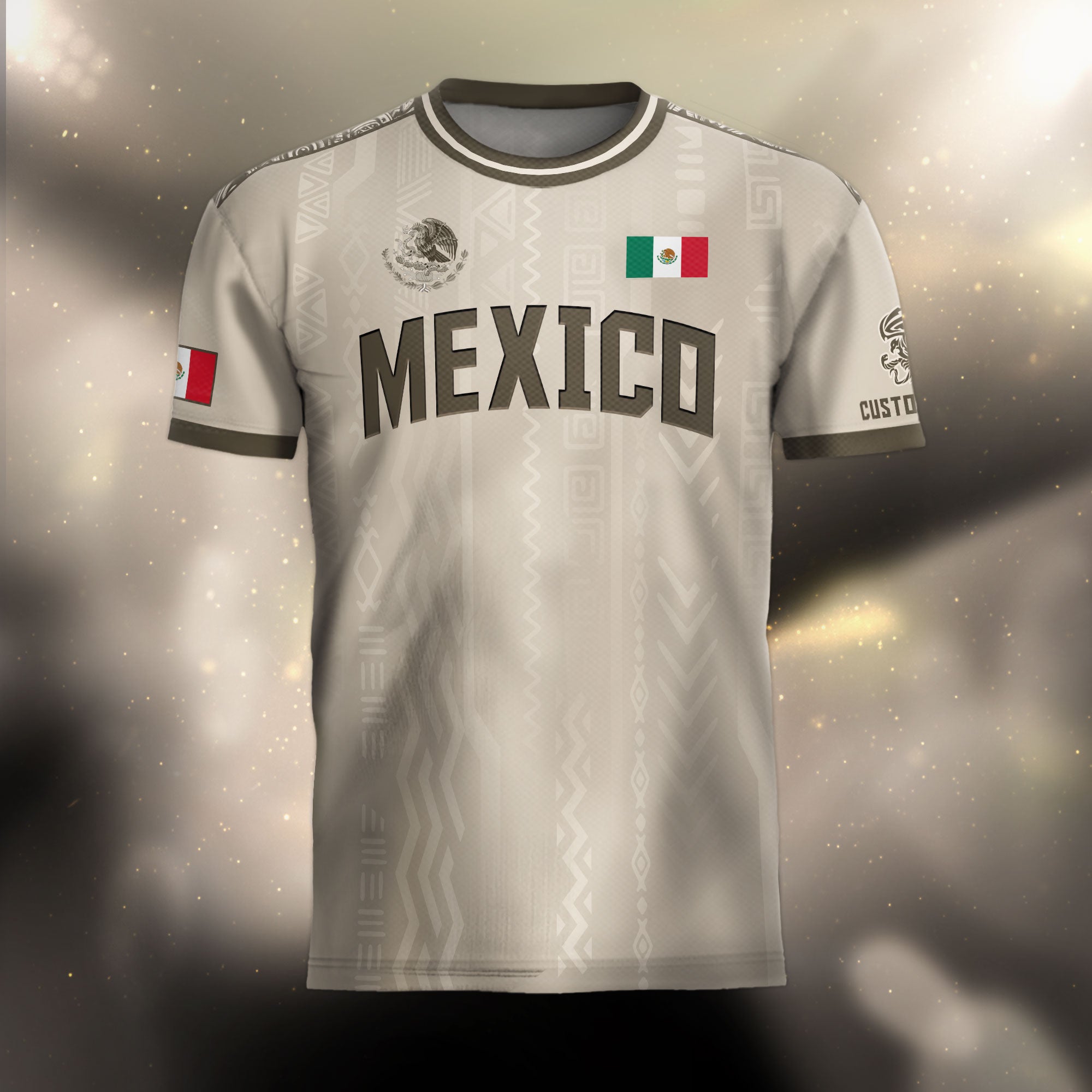 Custom Mexico Aztec Heritage Soccer Jersey Beige Eagle Pride Culture Roots Shirt