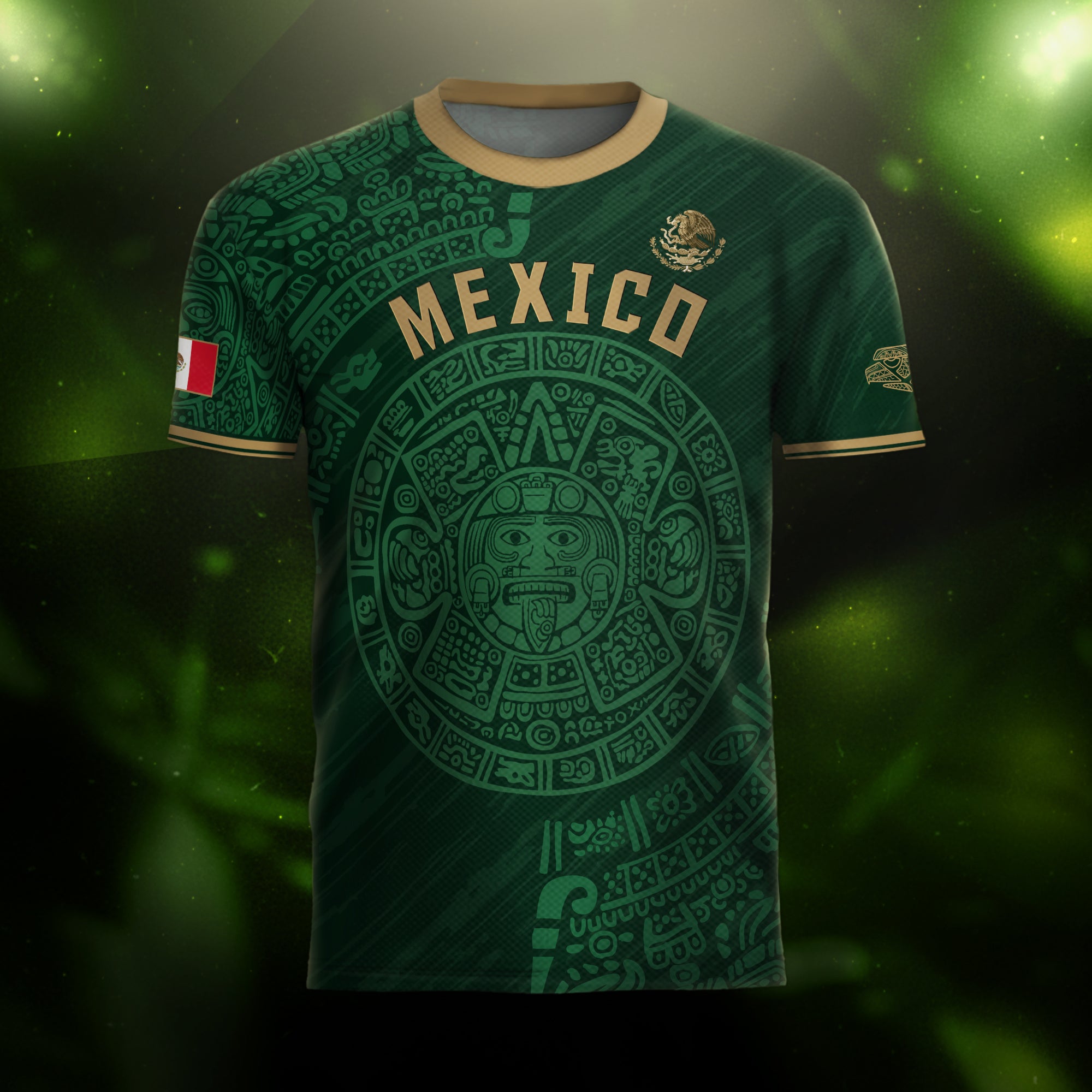 Mexico Green Gold Aztec Calendar Heritage National Pride Jersey