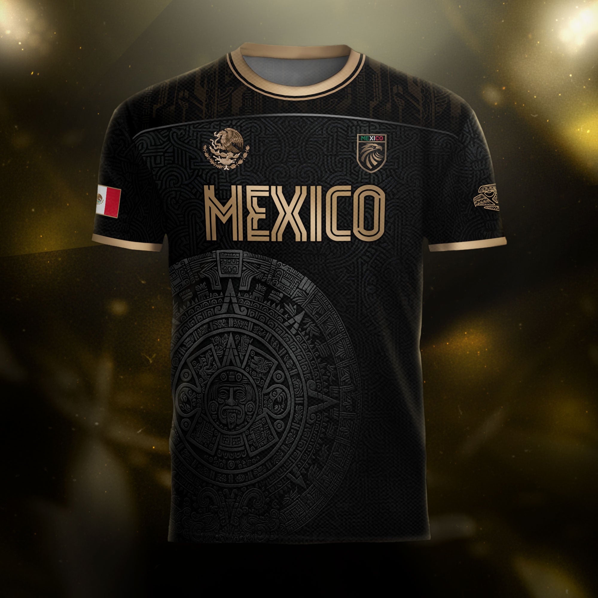 Mexico Black Gold Aztec Calendar Heritage Soccer Jersey