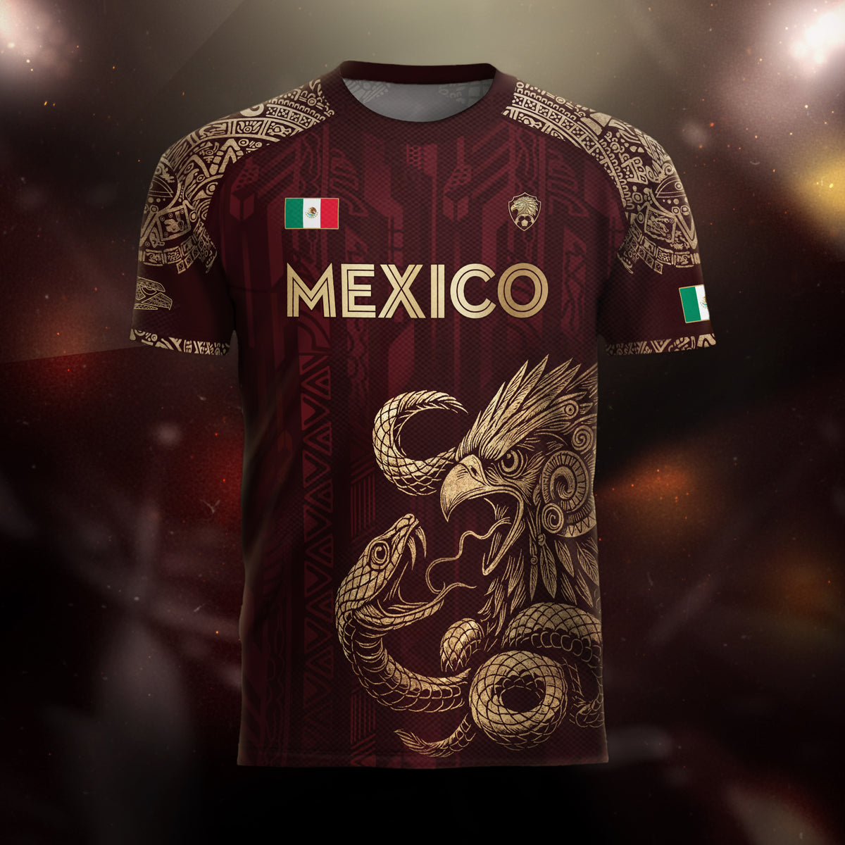Mexico Red Gold Eagle And Serpent Heritage Soccer Jersey