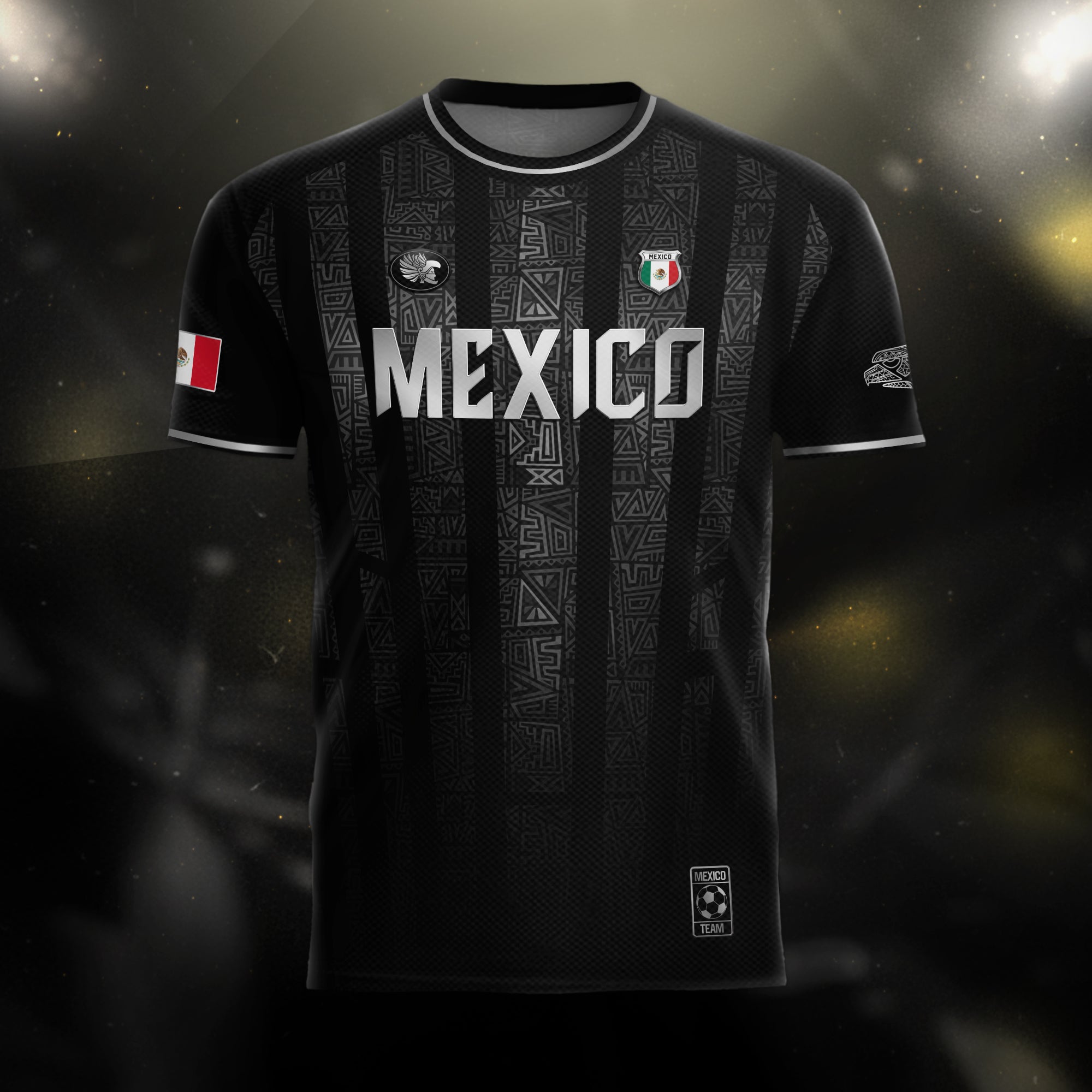 Mexico Black Silver Aztec Pattern Heritage Soccer Jersey