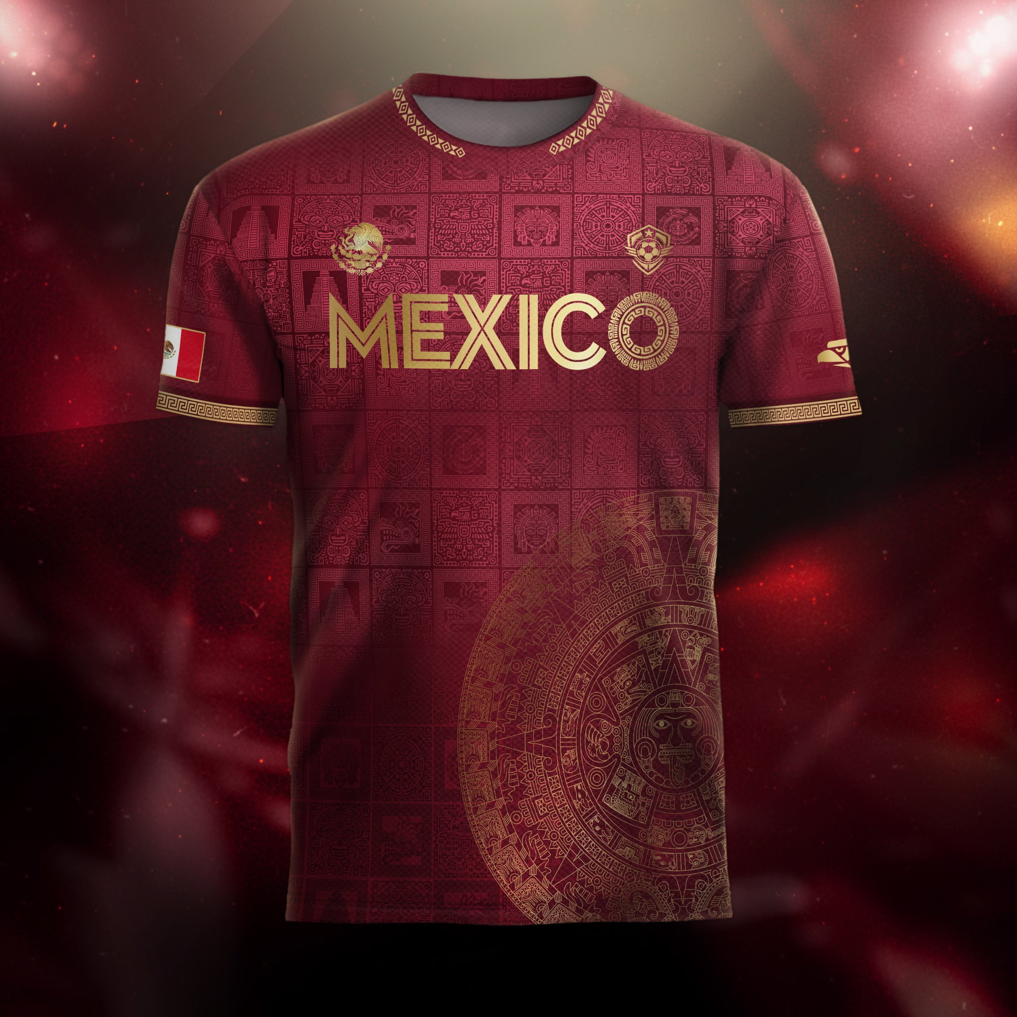 Mexico Red Gold Aztec Calendar Heritage Soccer Jersey