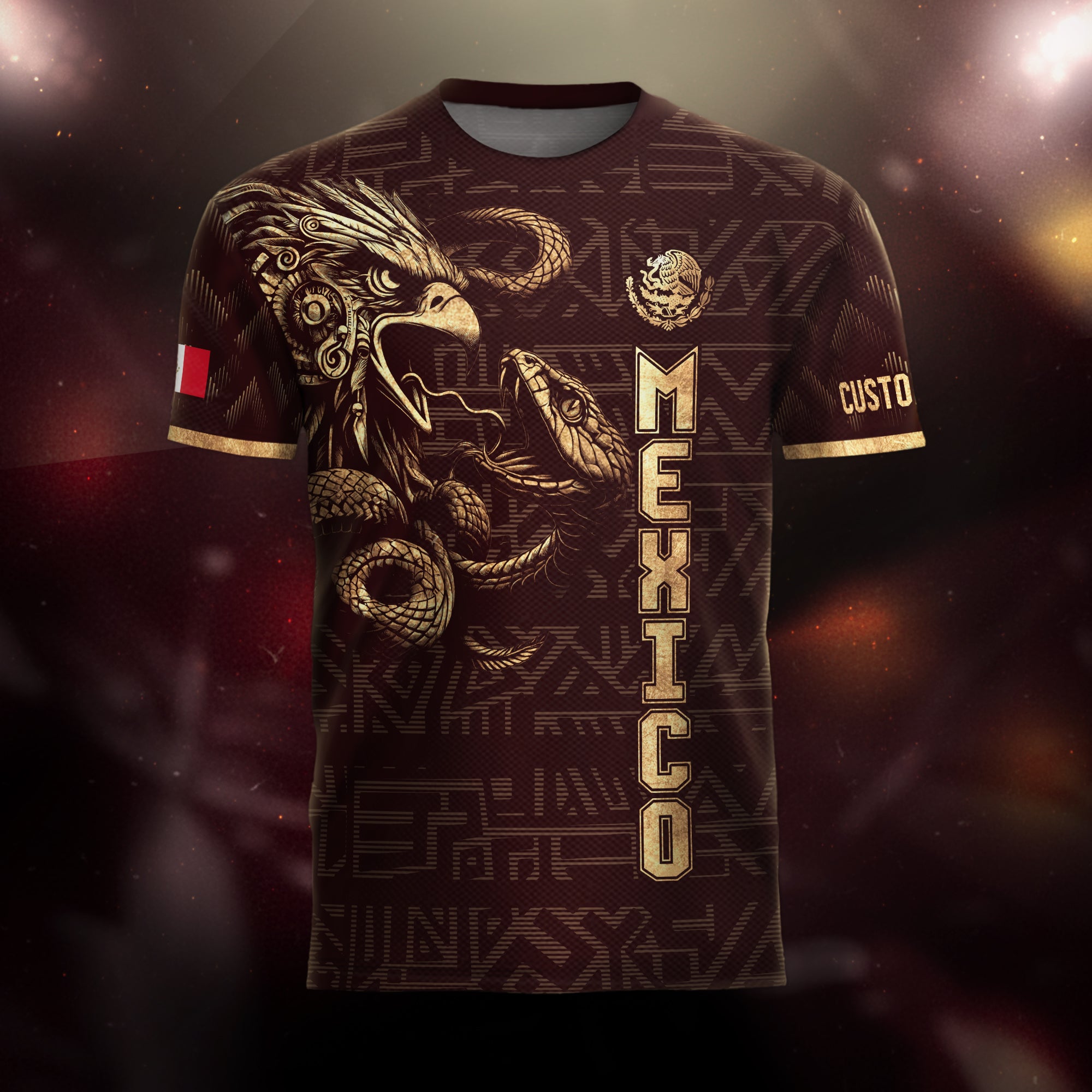 Custom Mexico Soccer Jersey Burgundy Gold Aztec Eagle Design