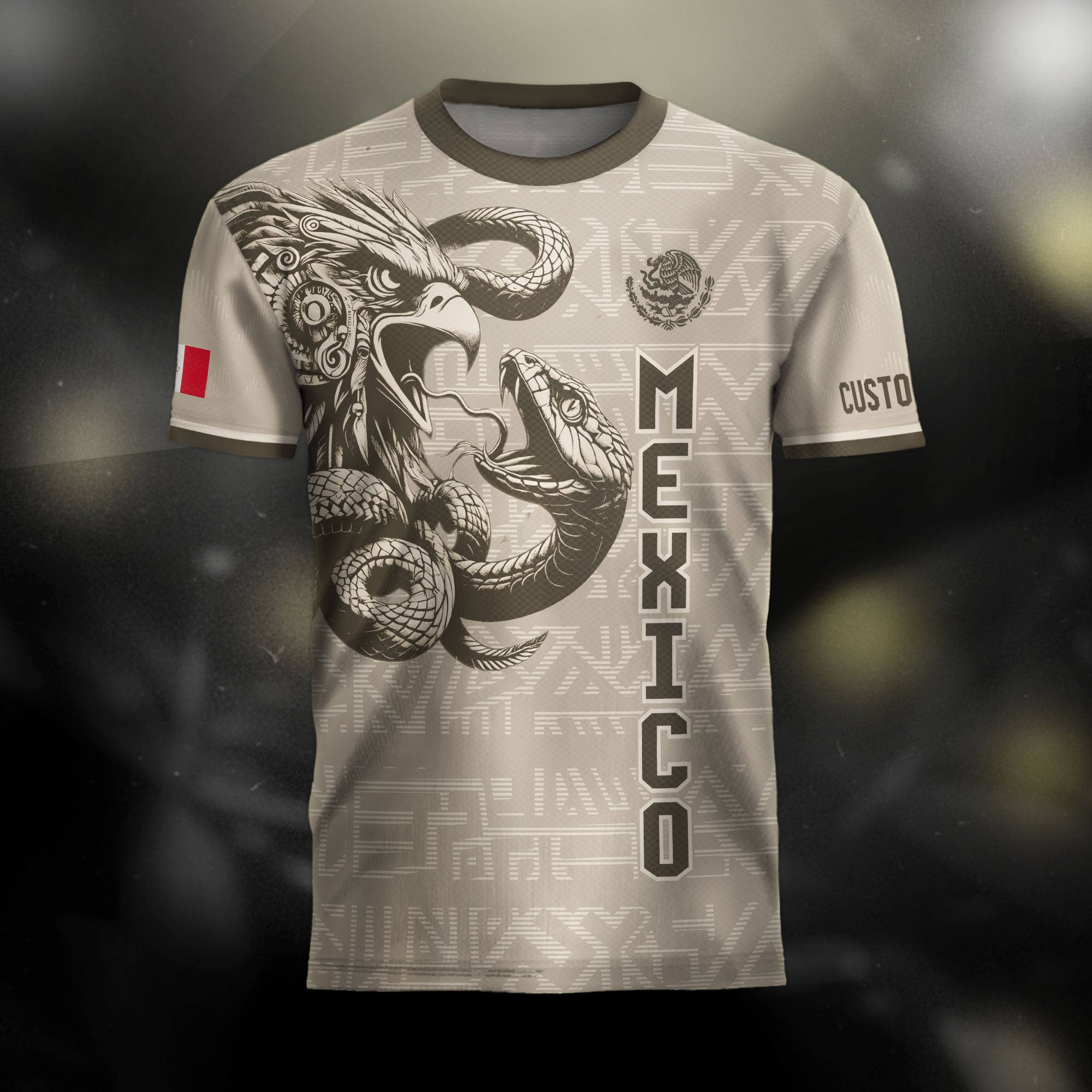 Custom Mexico Soccer Jersey Beige Aztec Eagle Design